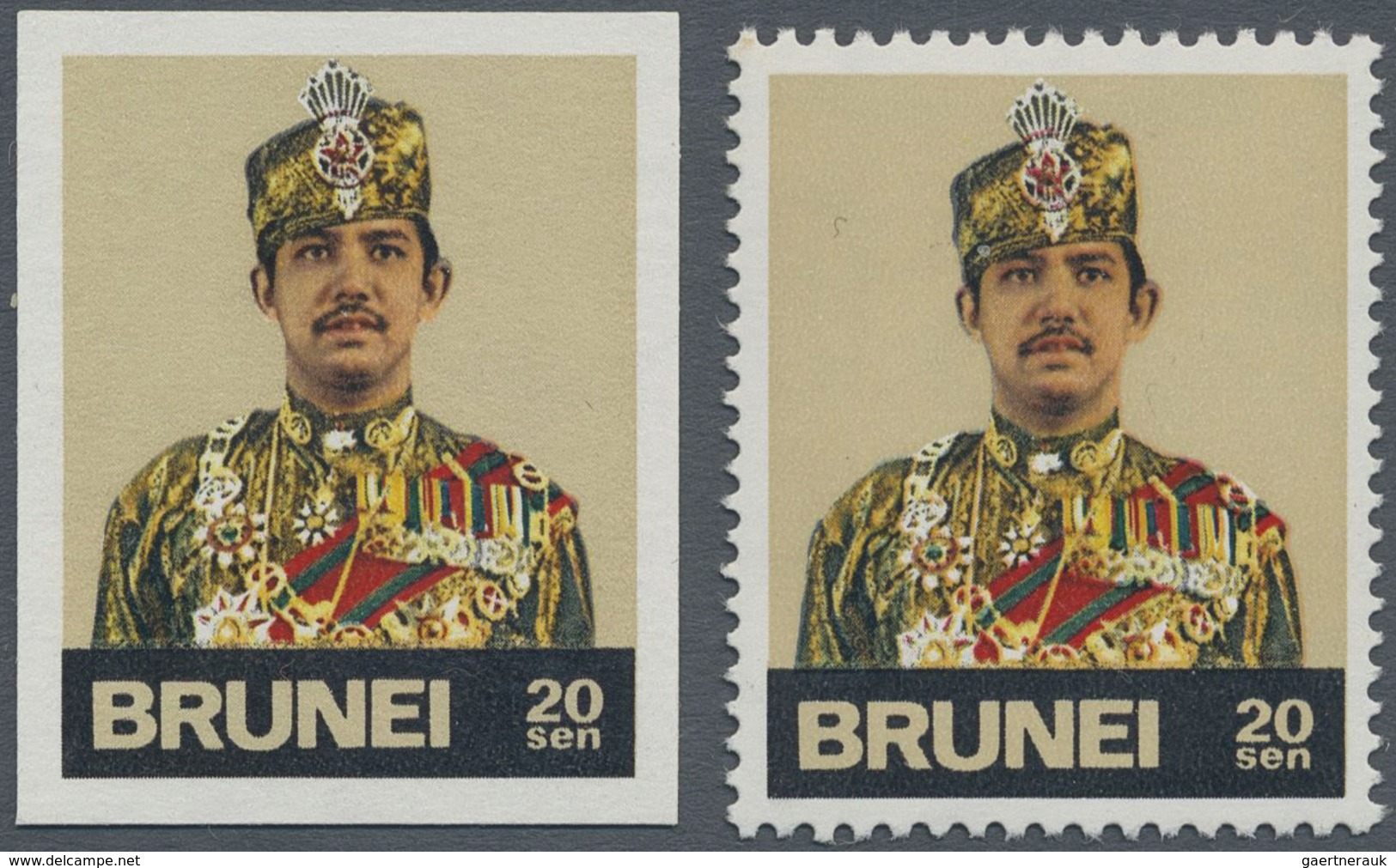 (*) Brunei: 1974, Sultan Hassanal Bolkiah 20s. Imperforate PROOF On Thin Ungummed Watermarked Paper In A - Brunei (1984-...)