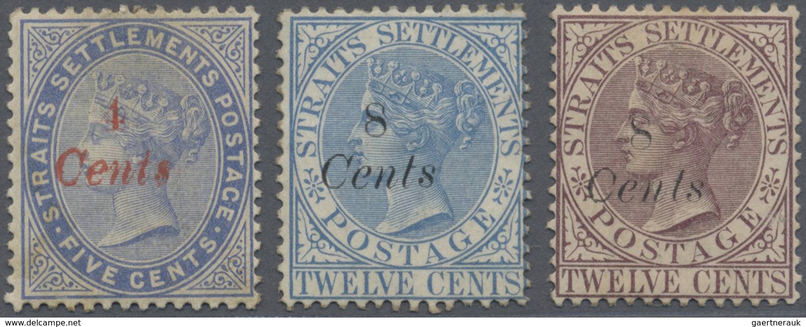 * Malaiische Staaten - Straits Settlements: 1884 4c. On 5c. Blue (red Ovpt.), 8c. On 12c. Blue And 8c. - Straits Settlements