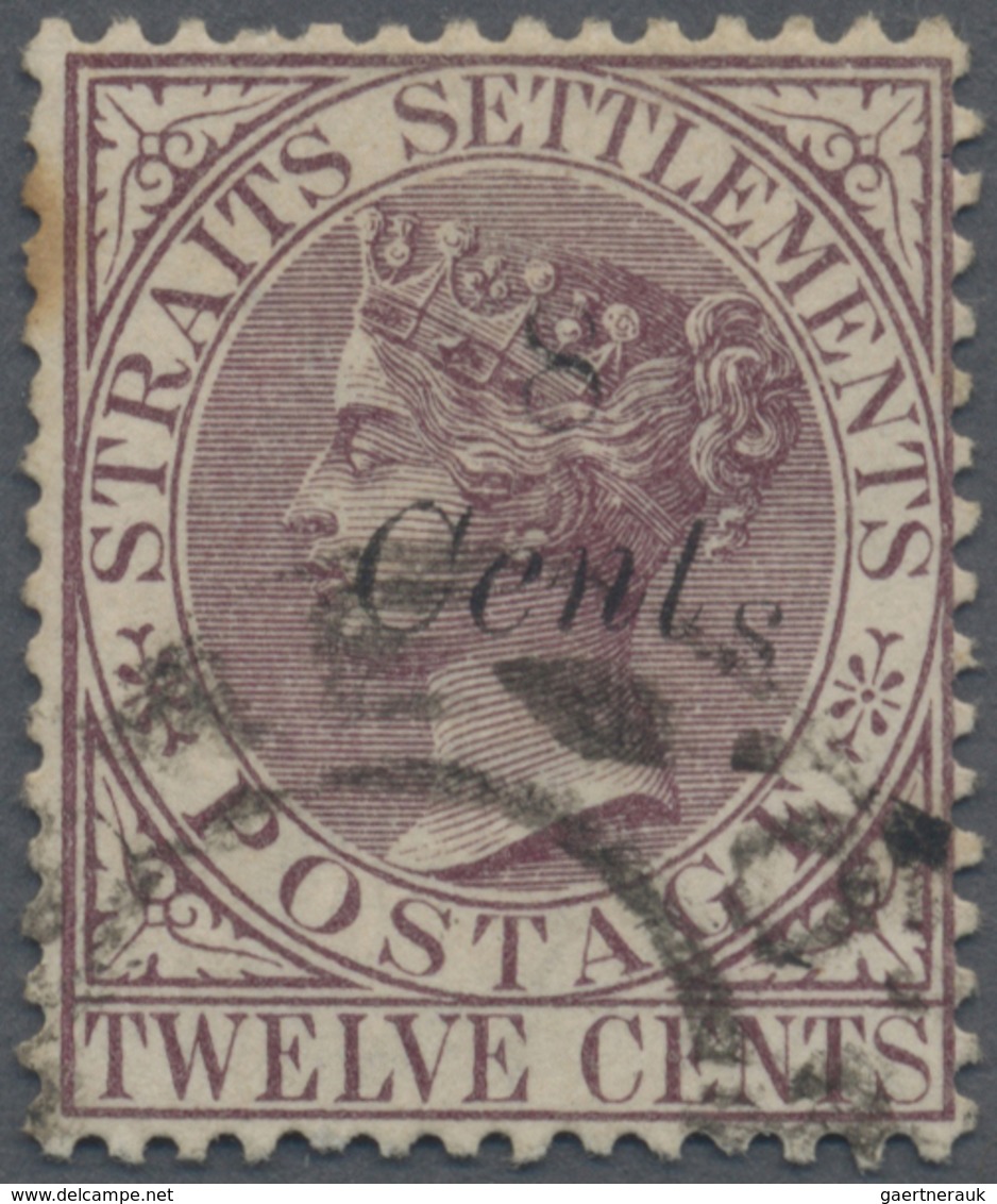 O Malaiische Staaten - Straits Settlements: 1884 "8 Cents" On 12c. Brown-purple, Variety "s" Of "Cents - Straits Settlements