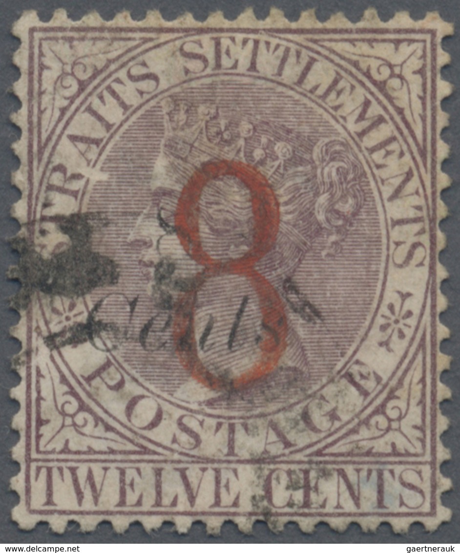 O Malaiische Staaten - Straits Settlements: 1884 "8" On 8c. On 12c. Dull Purples, Used Und Cancelled B - Straits Settlements