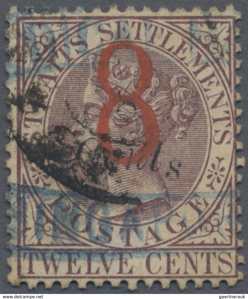 O Malaiische Staaten - Straits Settlements: 1884 "8" On 8c. On 12c. Dull Purple, Overprint Variety "s" - Straits Settlements
