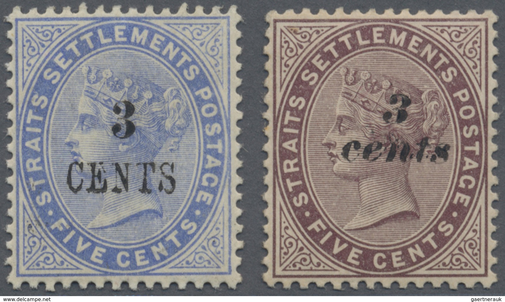 * Malaiische Staaten - Straits Settlements: 1885-86 3c. On 5c. Blue As Well As 3c. On 5c. Purple-brown - Straits Settlements