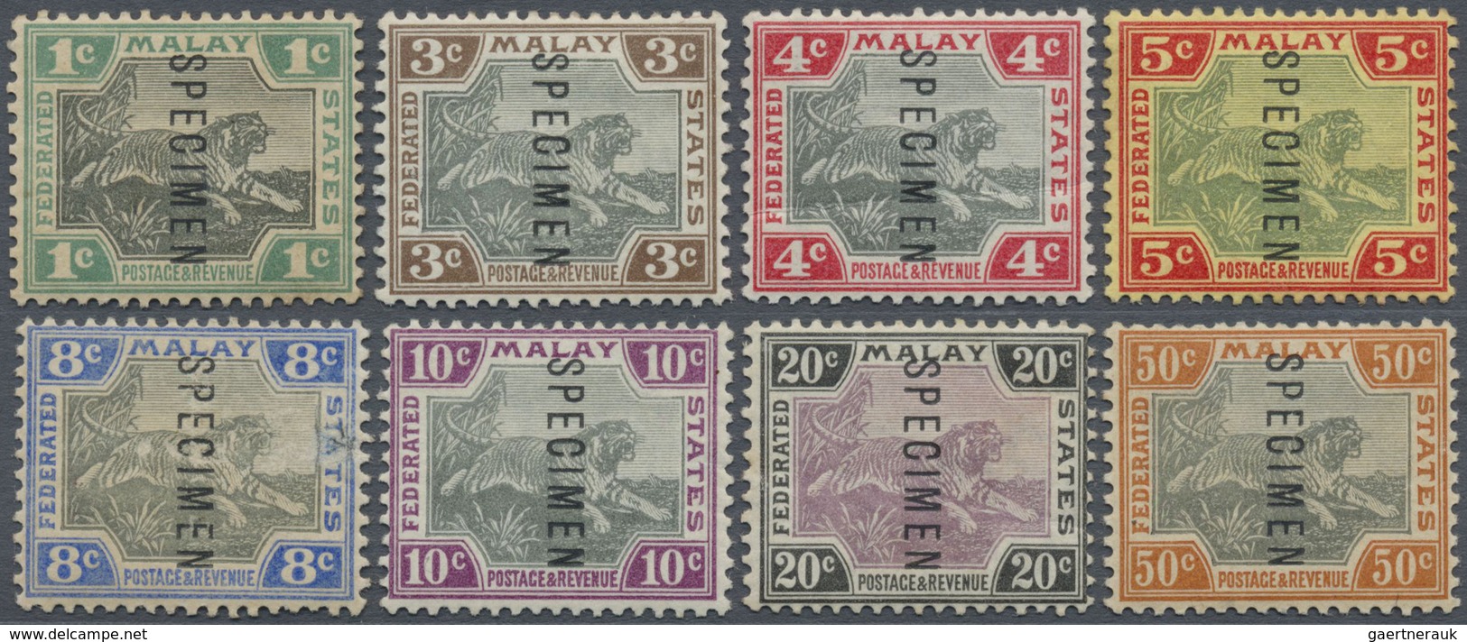 */** Malaiischer Staatenbund: 1900/1901, Definitives "Tigers" Crown CA, 1c. To 50c., Complete Set Of Eigh - Federated Malay States