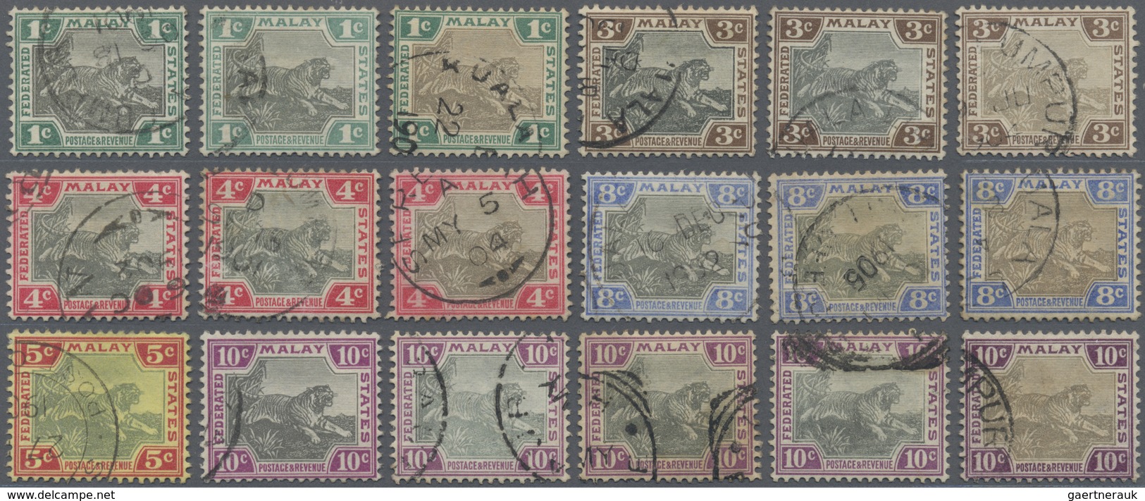 O Malaiischer Staatenbund: 1901, Tiger Definitives With Wmk. Crown CA Complete Set Of 22 Stamps Incl. - Federated Malay States