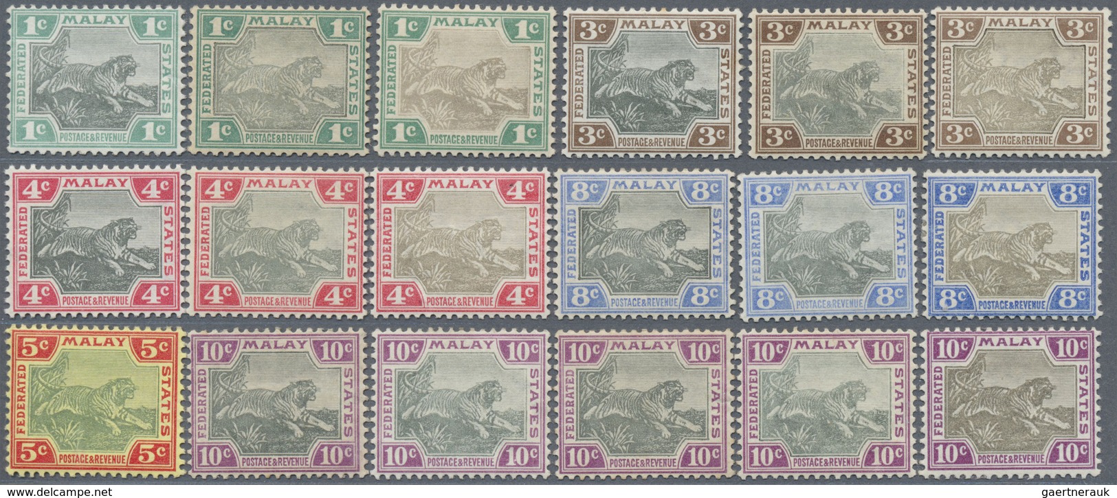 * Malaiischer Staatenbund: 1901, Tiger Definitives With Wmk. Crown CA Complete Set Of 22 Stamps Incl. - Federated Malay States