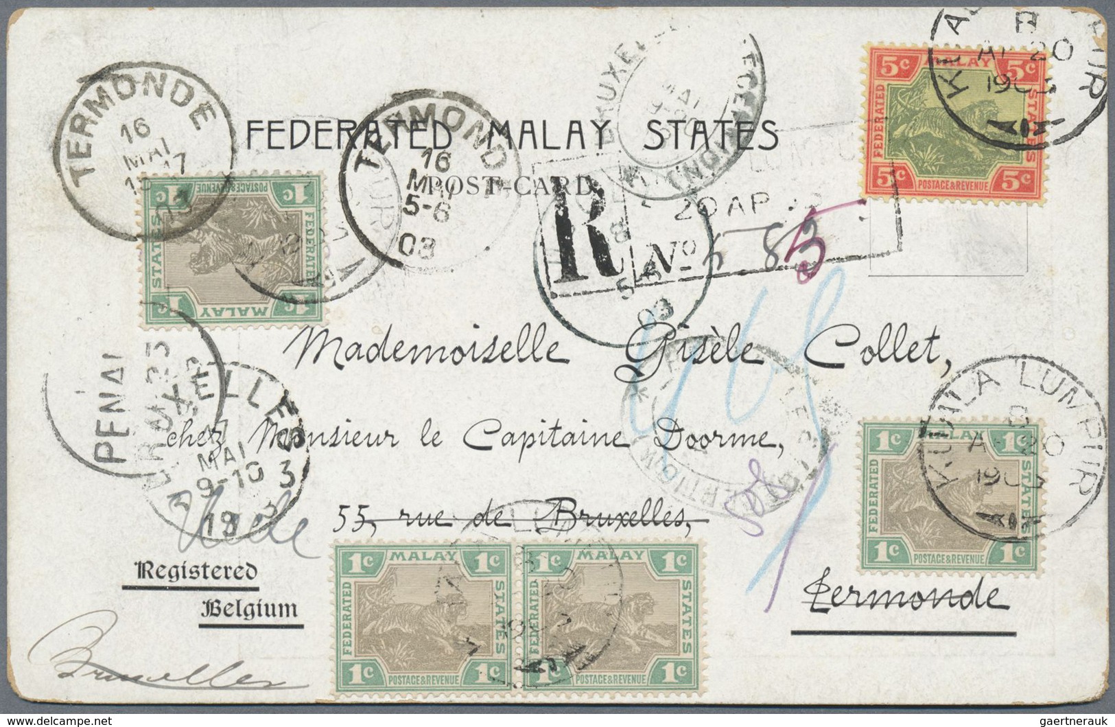 Br Malaiischer Staatenbund: 1903, 4 X 1 C Grey-brown/green And 5 C Green/carmine On Yellow, Mixed Frank - Federated Malay States