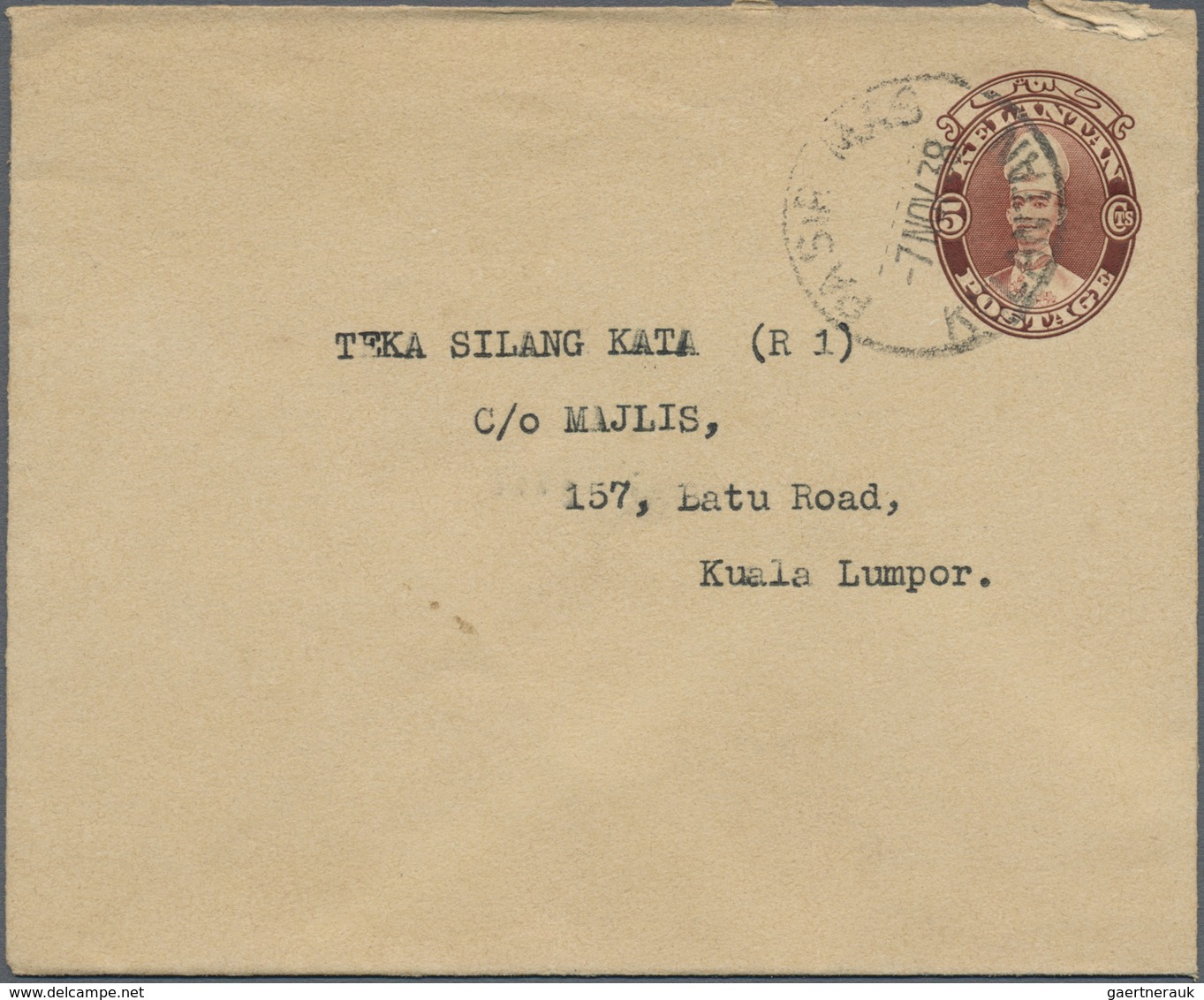 GA Malaiische Staaten - Kelantan: 1935, 5 C Red-brown Sultan Ismail Pse, Sent From PASIR MAS, 7.NOV 38, - Kelantan