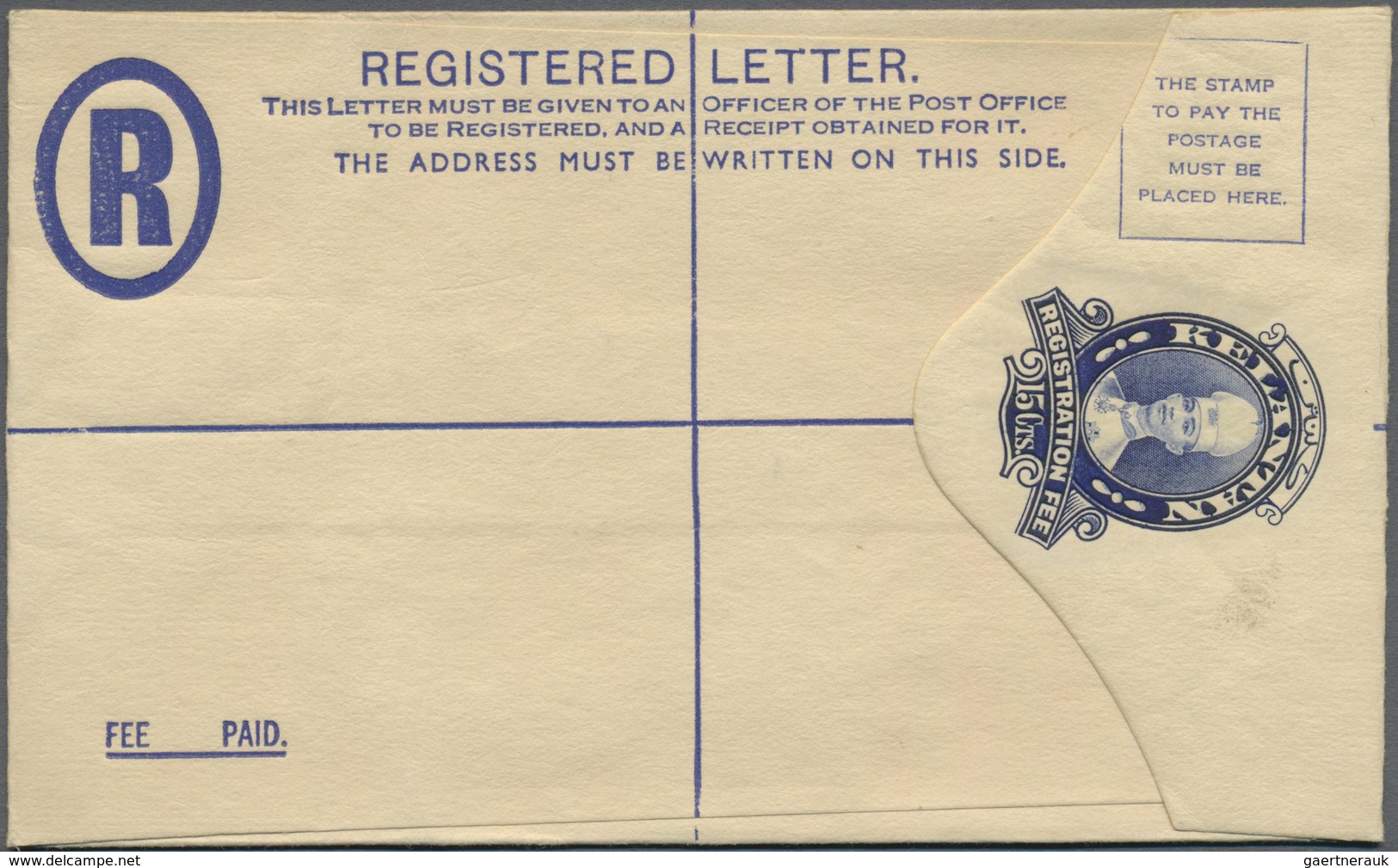 GA Malaiische Staaten - Kelantan: 1937, 15 C Blue Sultan Ismail Registered Postal Stationery Envelope, - Kelantan