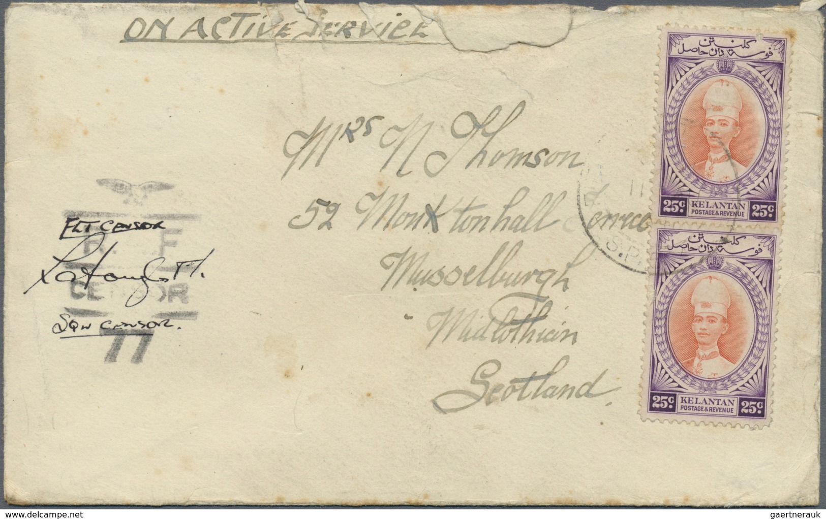 Br Malaiische Staaten - Kelantan: 1941, 2 X 25 C Vermilion/violet Sultan Ismail, Multiple Franking On A - Kelantan