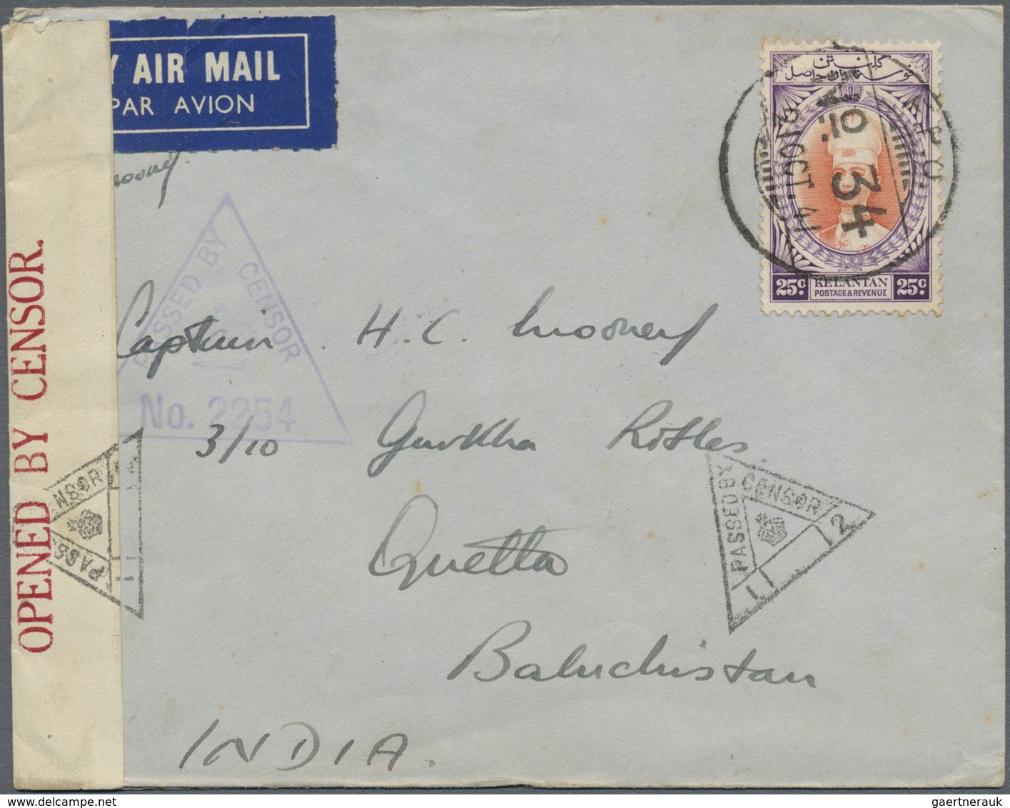 Br Malaiische Staaten - Kelantan: 1941, 25 C Vermilion/violet Sultan Ismail, Single Franking On Airmail - Kelantan