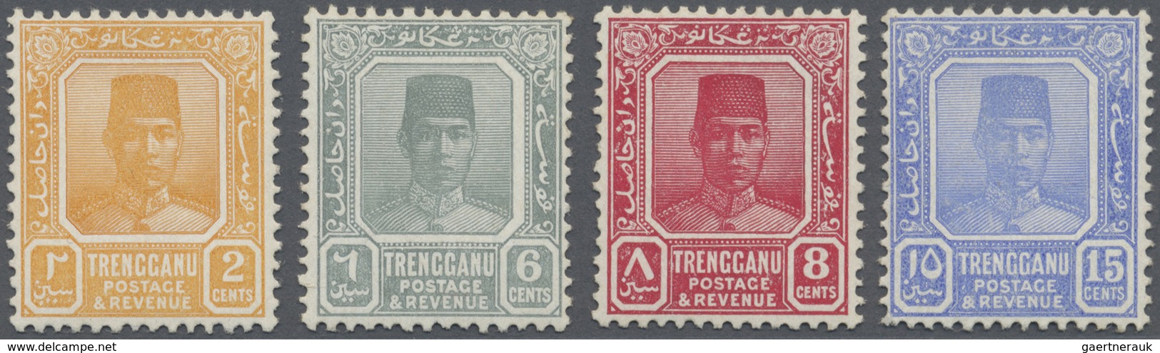 * Malaiische Staaten - Trengganu: 1941 (ca.), Sultan Suleiman Four Different UNISSUED Stamps Incl. 2c. - Trengganu