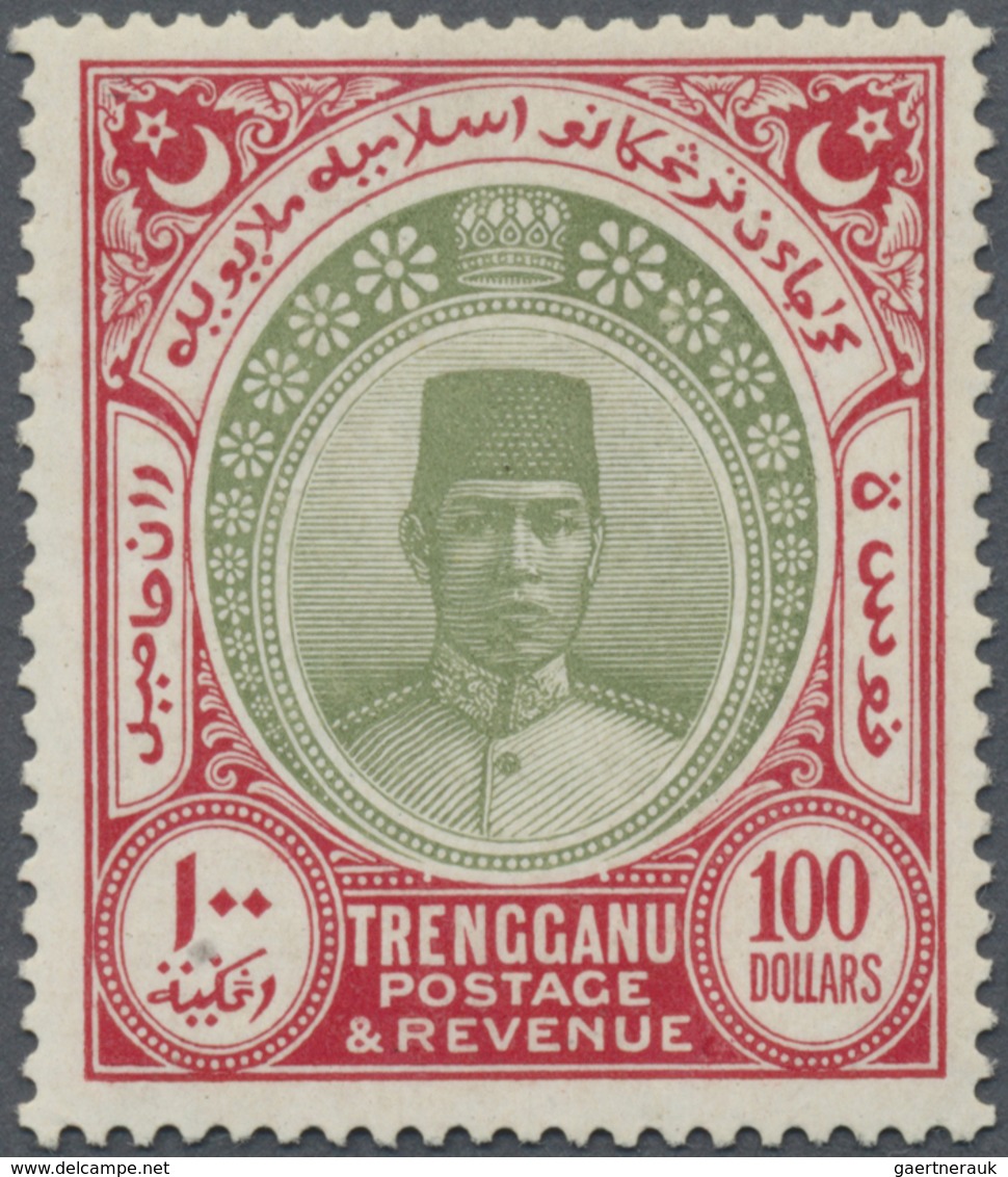 * Malaiische Staaten - Trengganu: 1921, Sultan Suleiman $100 Green And Scarlet With Mult. Script CA Wm - Trengganu