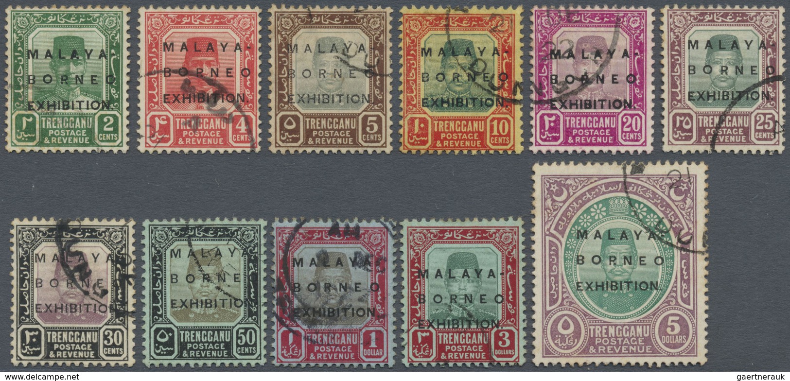 O Malaiische Staaten - Trengganu: 1922 Malaya-Borneo Exhibition Complete Set, Fine Used. R.P.S. Certif - Trengganu