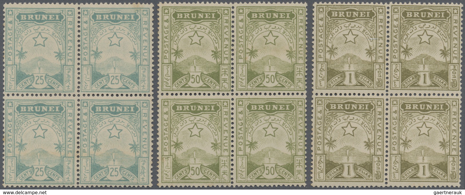 */** Brunei: 1895, Star And Local Scene Complete Set Of Ten In Blocks Of Four, Mint Hinged Or Some MNH Bu - Brunei (1984-...)