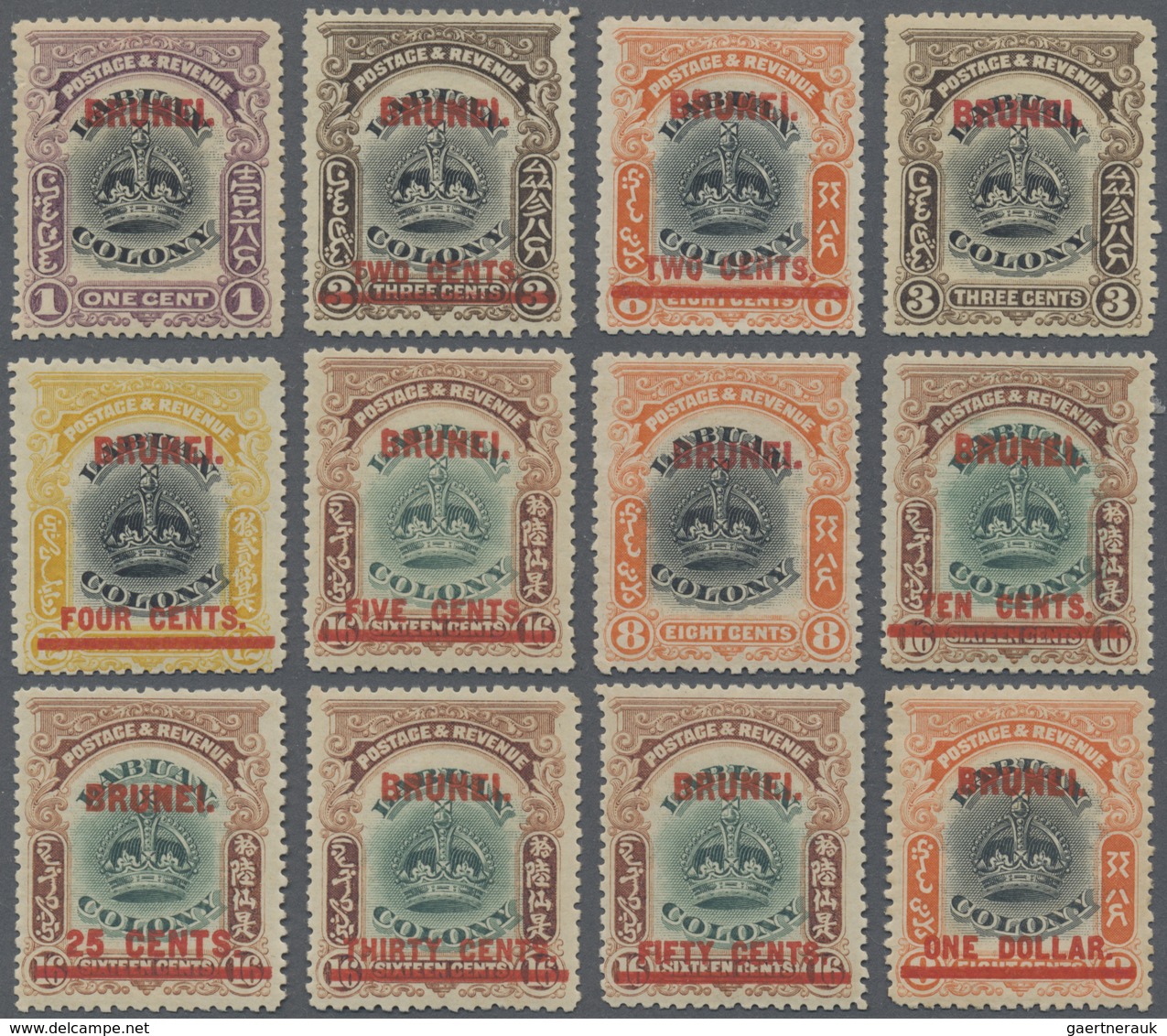 * Brunei: 1906, Labuan Stamps With Red Opt. 'BRUNEI' Complete Set Of 12 Mint Hinged And Some Gum Fault - Brunei (1984-...)