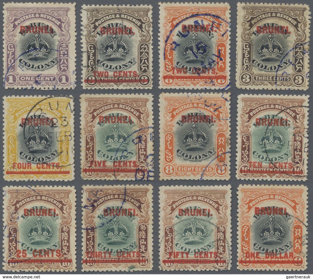 O Brunei: 1906, Labuan Stamps With Red Opt. 'BRUNEI' Complete Set Of 12 Very Fine Used, A Few Values W - Brunei (1984-...)