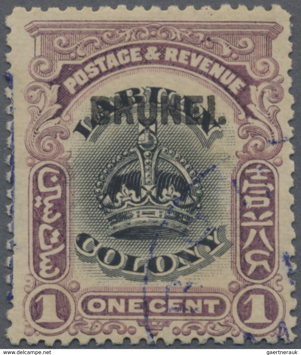 O Brunei: 1906, Labuan Stamp 1c. Black And Purple With BLACK Opt. 'BRUNEI' Very Fine Used With Corner - Brunei (1984-...)