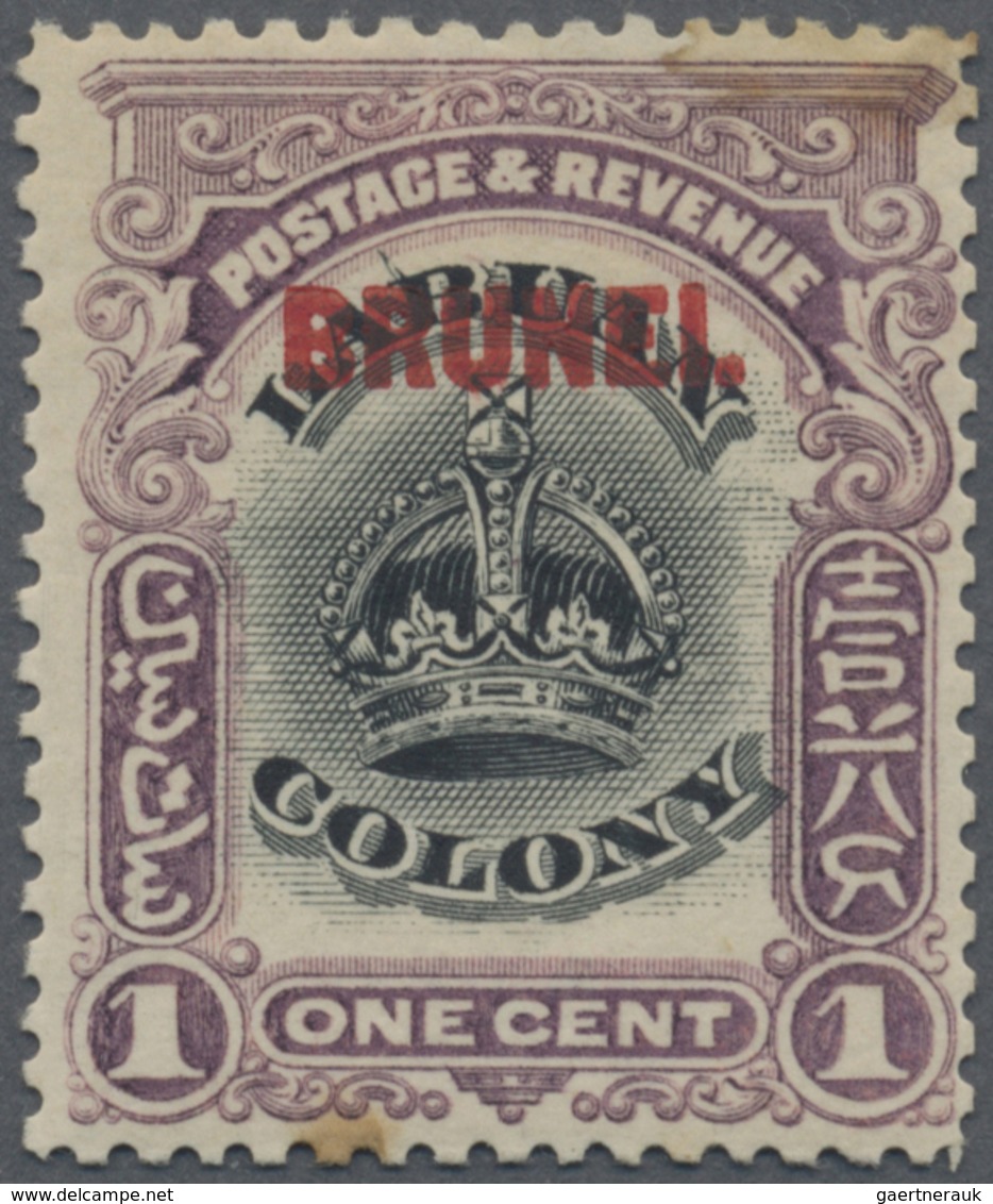 * Brunei: 1906, Labuan Stamp 1c. Black And Purple With Red Opt. 'BRUNEI' With Variety 'line Through B - Brunei (1984-...)
