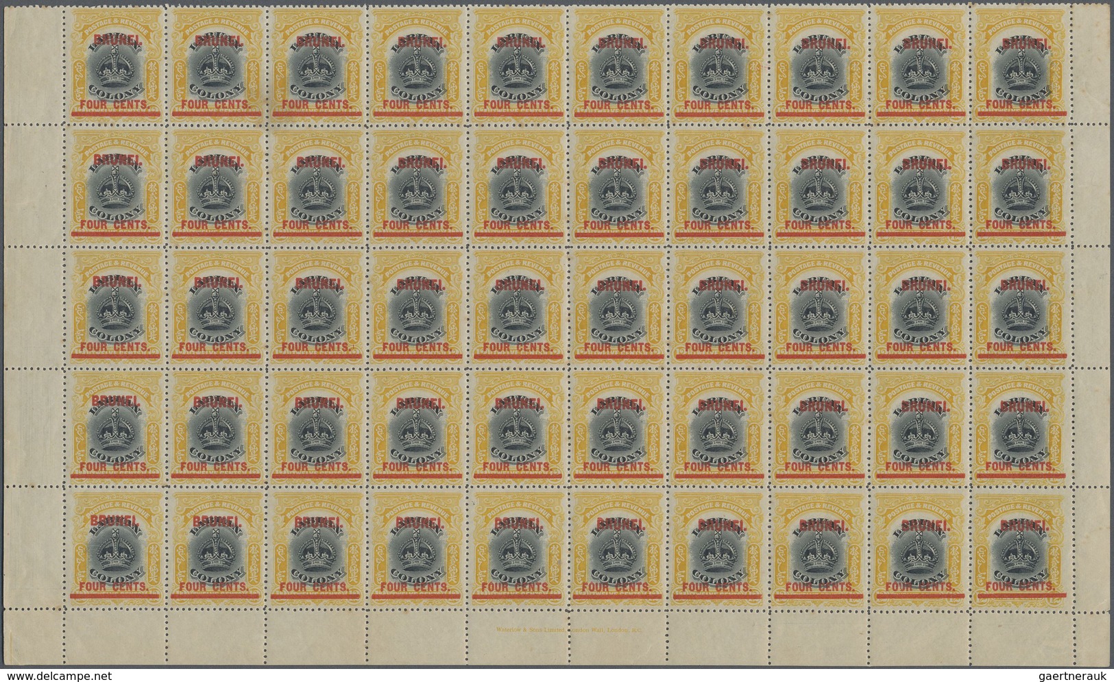 ** Brunei: 1906, Labuan Stamp 12c. Black And Yellow With Red Opt. 'BRUNEI' And Surcharge 'FOUR CENTS' H - Brunei (1984-...)