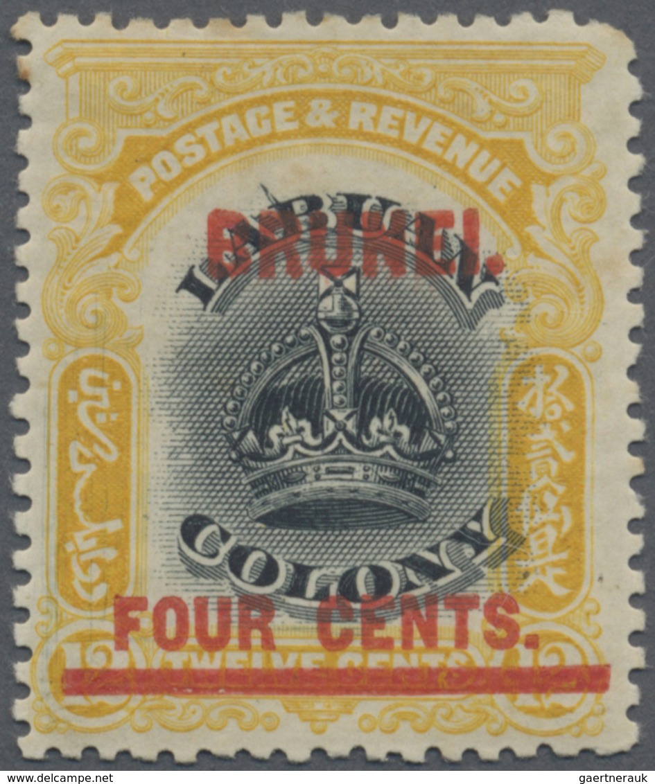 * Brunei: 1906, Labuan Stamp 4c. On 12c. Black And Yellow With Red Opt. 'BRUNEI' With Variety 'line Th - Brunei (1984-...)