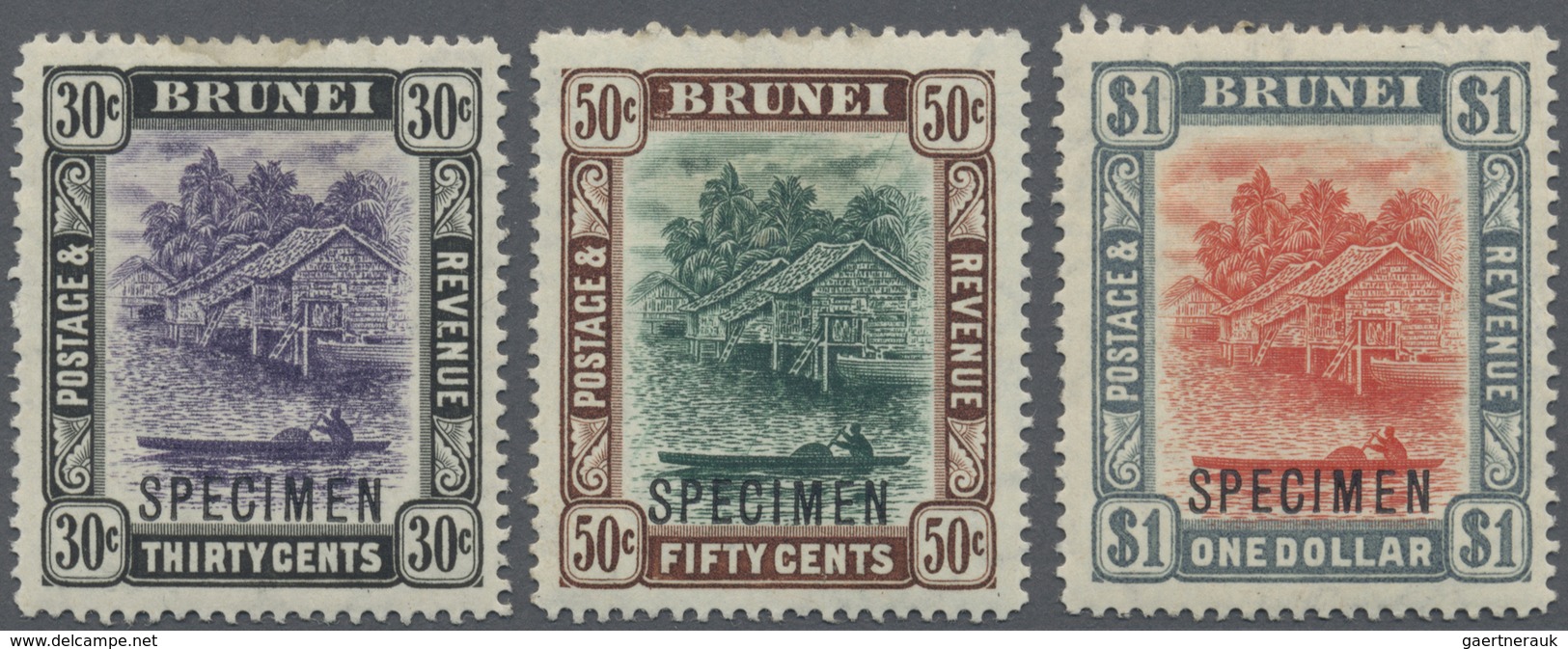 * Brunei: 1907, 'Huts And Canoe' Complete Set Of 11 With Black SPECIMEN Opt., Mint Hinged, SG. £ 300 - Brunei (1984-...)