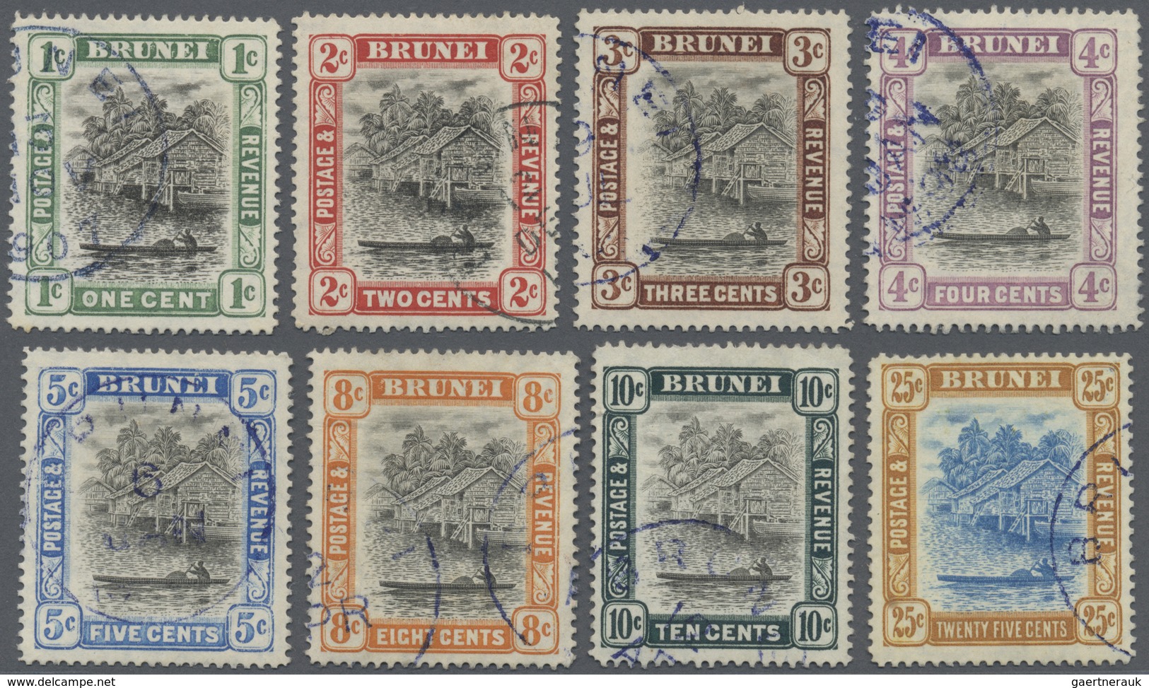 O Brunei: 1907, 'Huts And Canoe' Complete Set Of 11 Fine Used (25c. Some Tonespots), Attractive And Sc - Brunei (1984-...)
