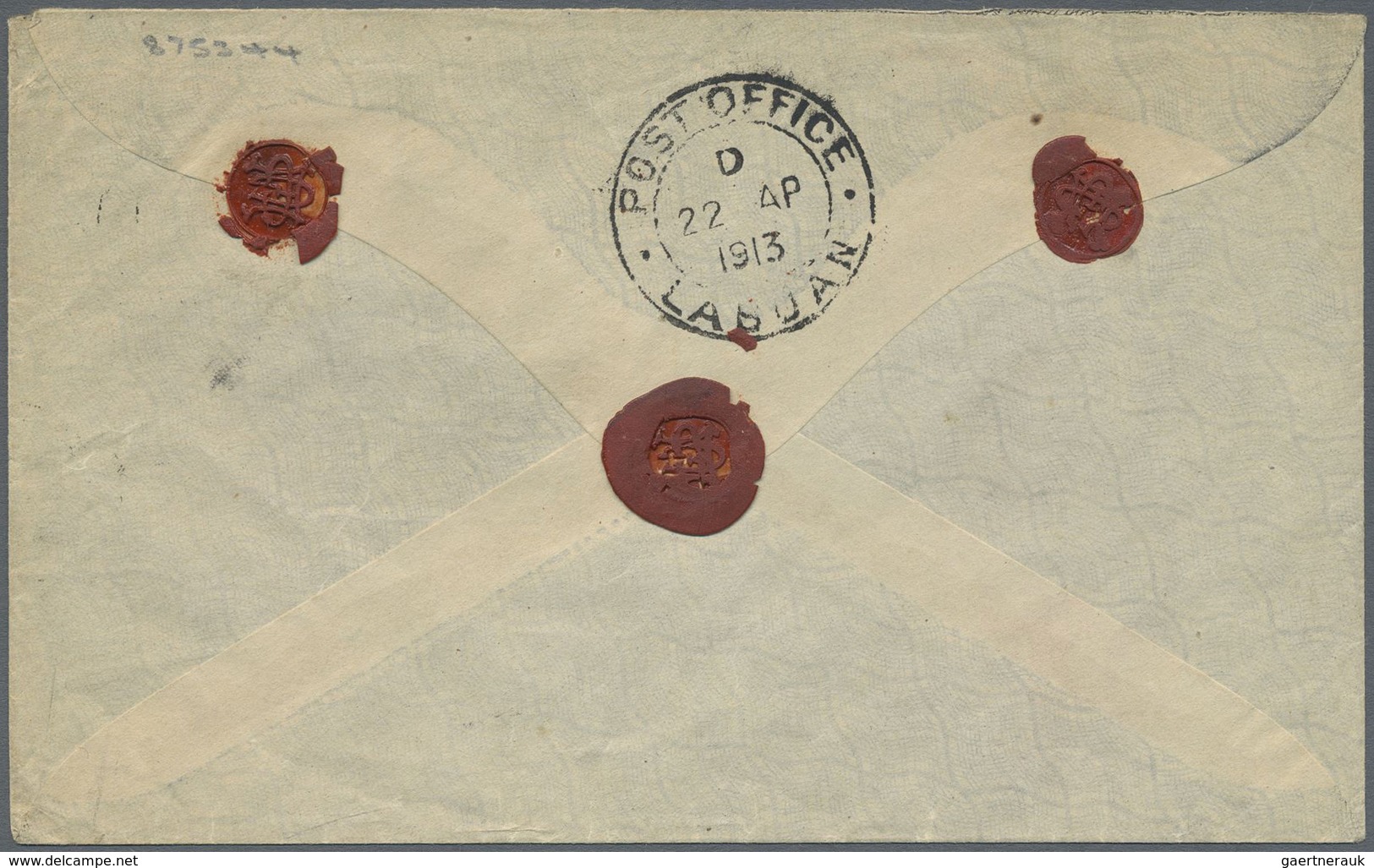 Br Brunei: 1913 Cover From Brunei To England Via Labuan, Franked By 1912 4c. Claret Tied By "BRUNEI/21/ - Brunei (1984-...)