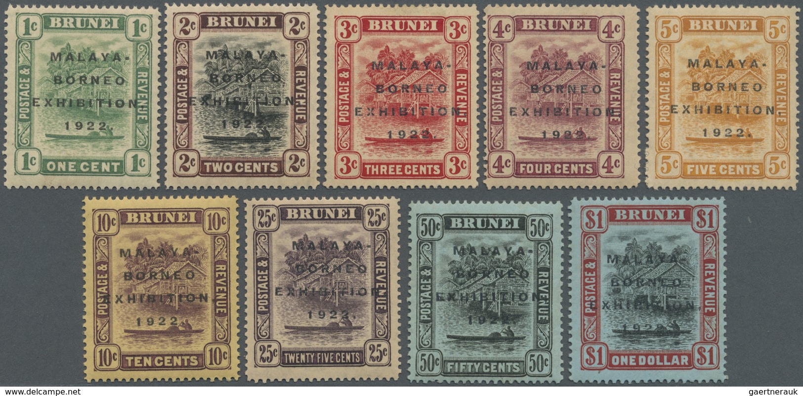 * Brunei: 1922, Malaya-Borneo Exhibition Complete Set Of 9 All With Variety 'BROKEN E', Mint Hinged (a - Brunei (1984-...)