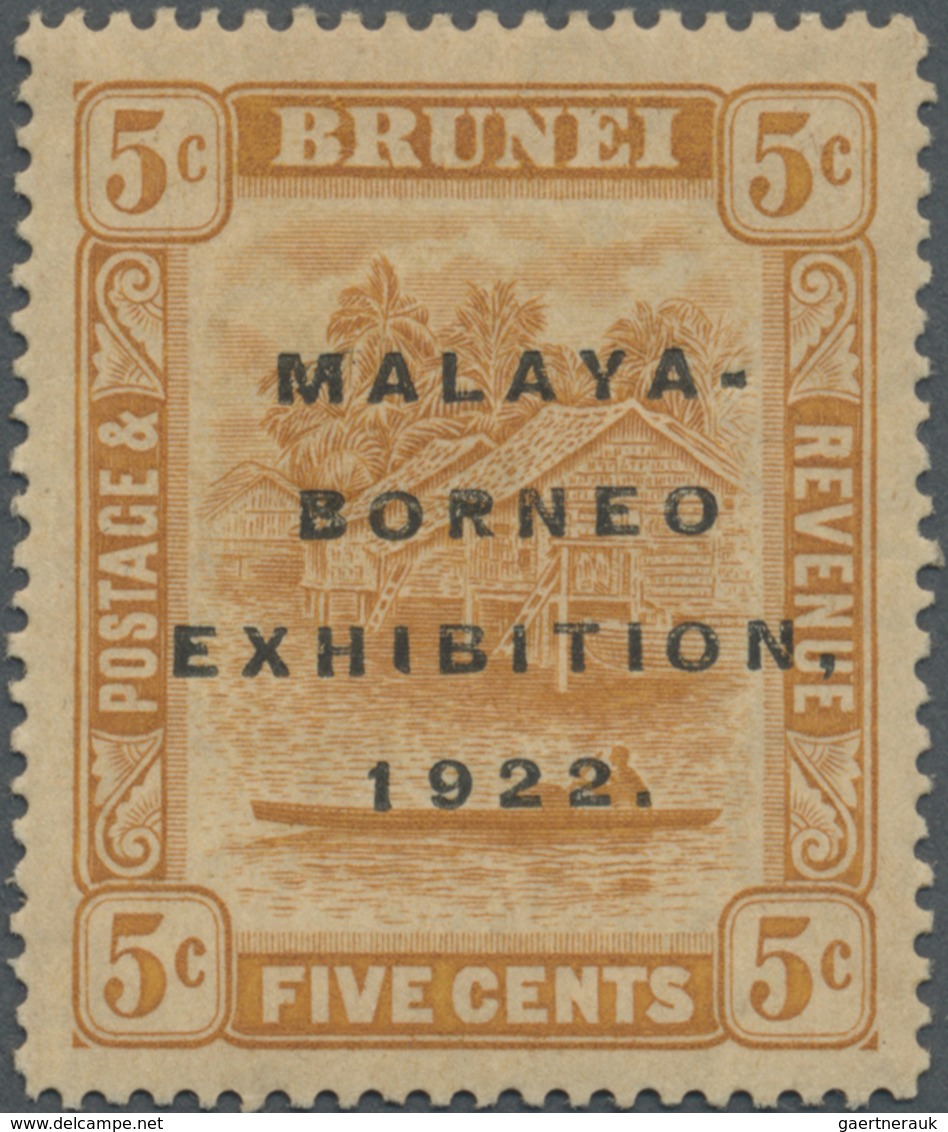 * Brunei: 1922, Malaya-Borneo Exhibition 5c. Orange With Variety 'RETOUCHED 5c', Mint Hinged With Tone - Brunei (1984-...)