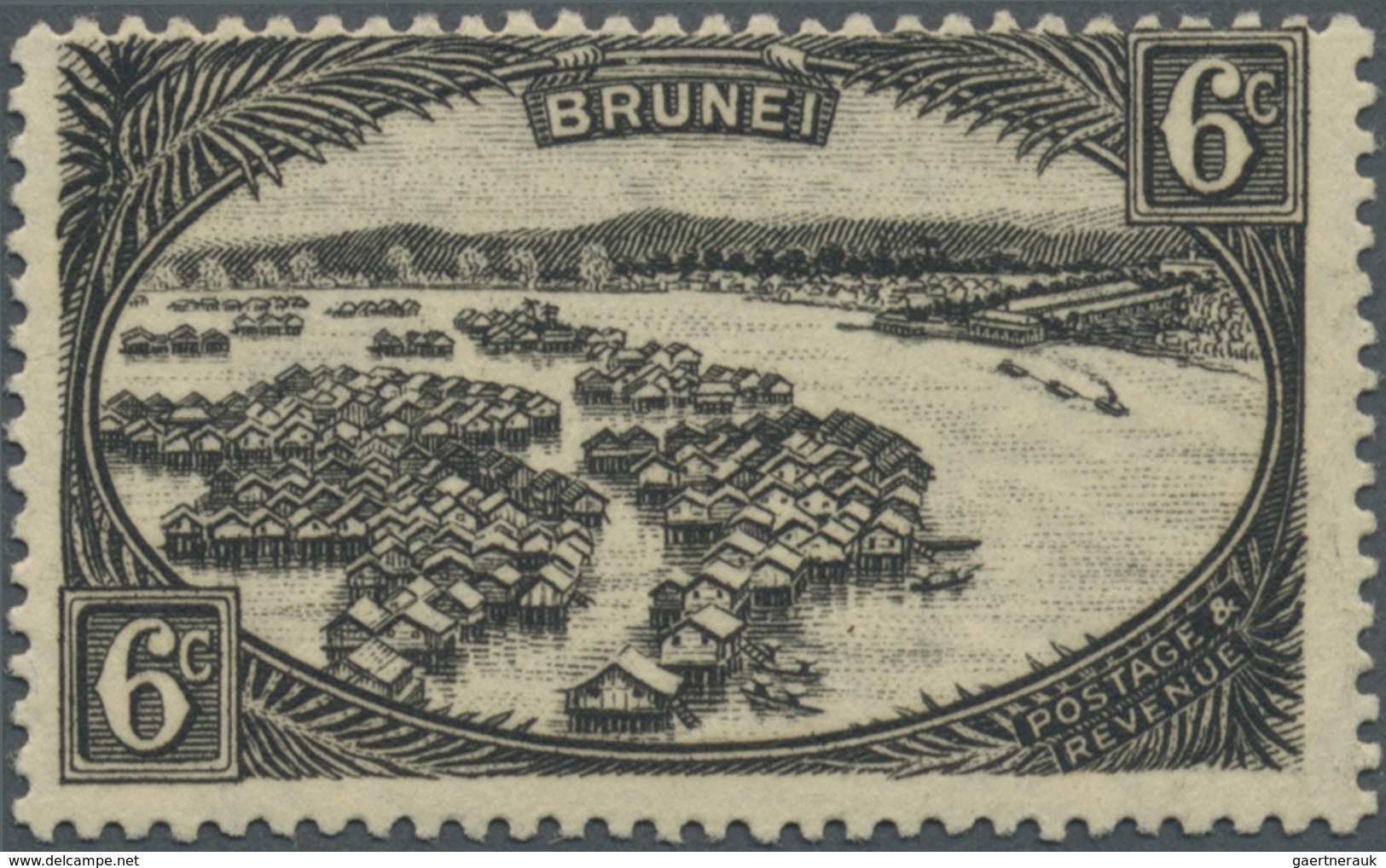 * Brunei: 1924, 'Water Village' 6c. Intense Black With REVERSED WATERMARK, Mint Lightly Hinged With Sl - Brunei (1984-...)