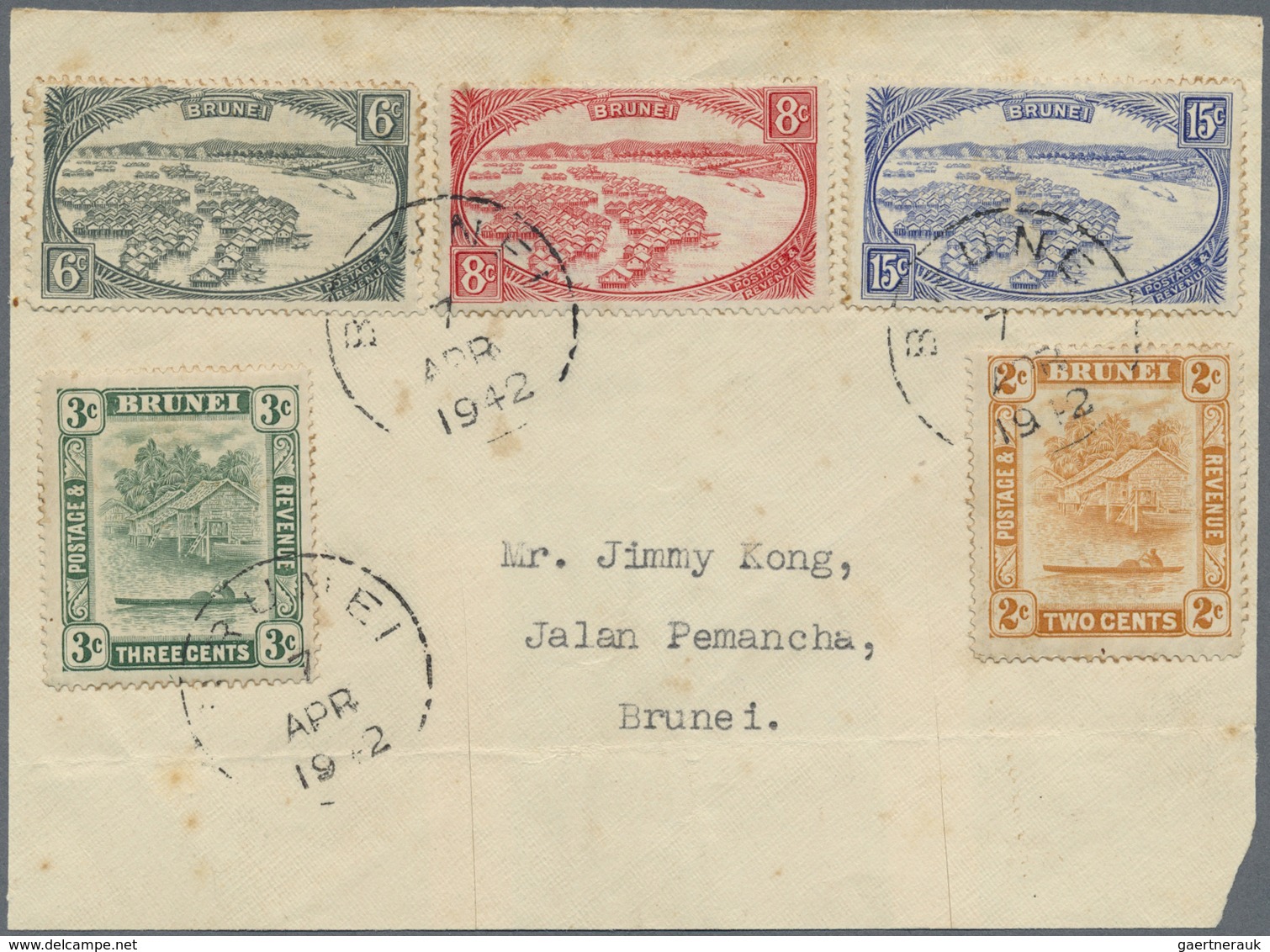 Brfst Brunei: 1941, UNISSUED Set Of Five With 'Huts And Canoe' 2c. Orange And 3c. Green And 'Water Village - Brunei (1984-...)