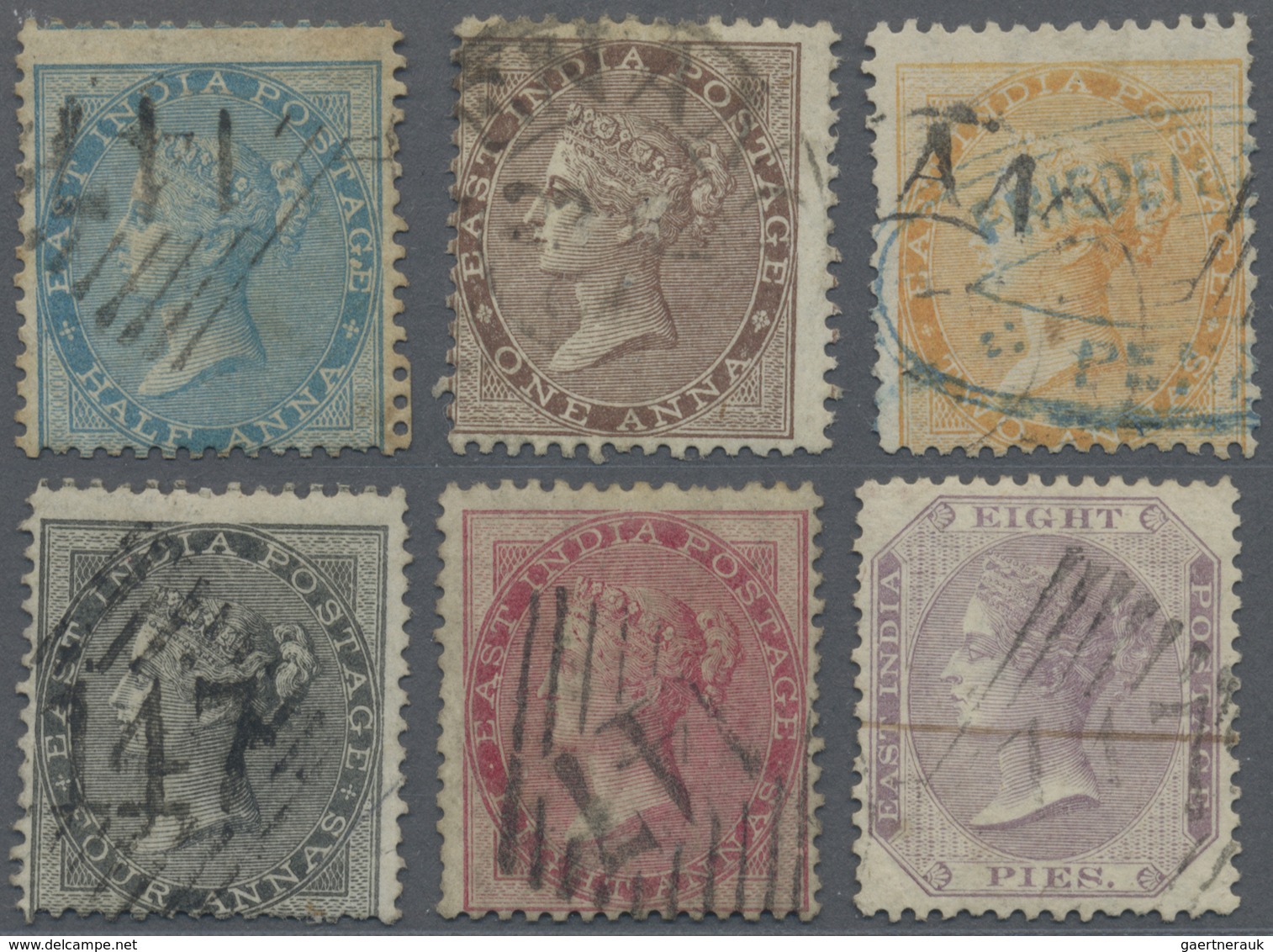 O Malaiische Staaten - Straits Settlements: 1856-64: Group Of Six Indian QV Stamps Used In Penang And - Straits Settlements