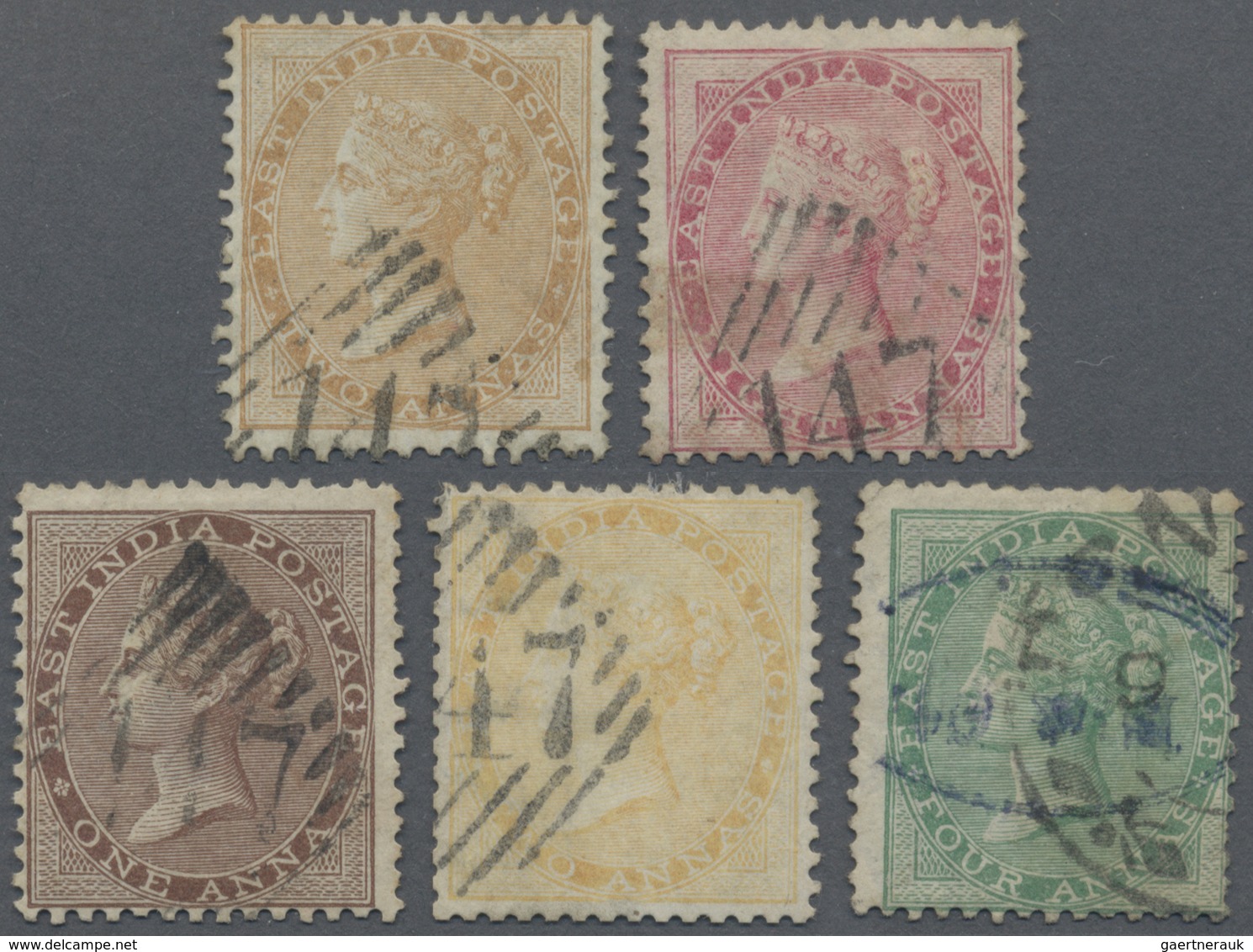 O Malaiische Staaten - Straits Settlements: 1856-65 India Used In Penang: Five East India Stamps Used - Straits Settlements