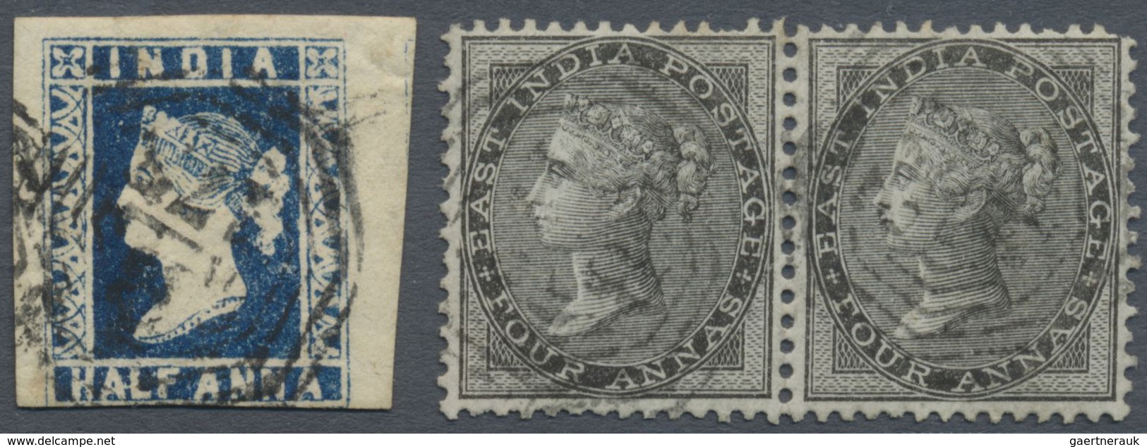 O Malaiische Staaten - Straits Settlements: 1854/1856: Indian Lithographed ½a. Deep Blue, Used In Sing - Straits Settlements
