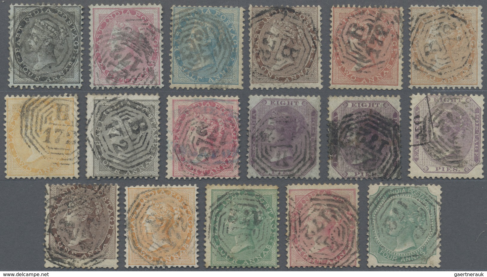 O Malaiische Staaten - Straits Settlements: 1855-67: Group Of 17 Different Indian QV Stamps Used In Si - Straits Settlements