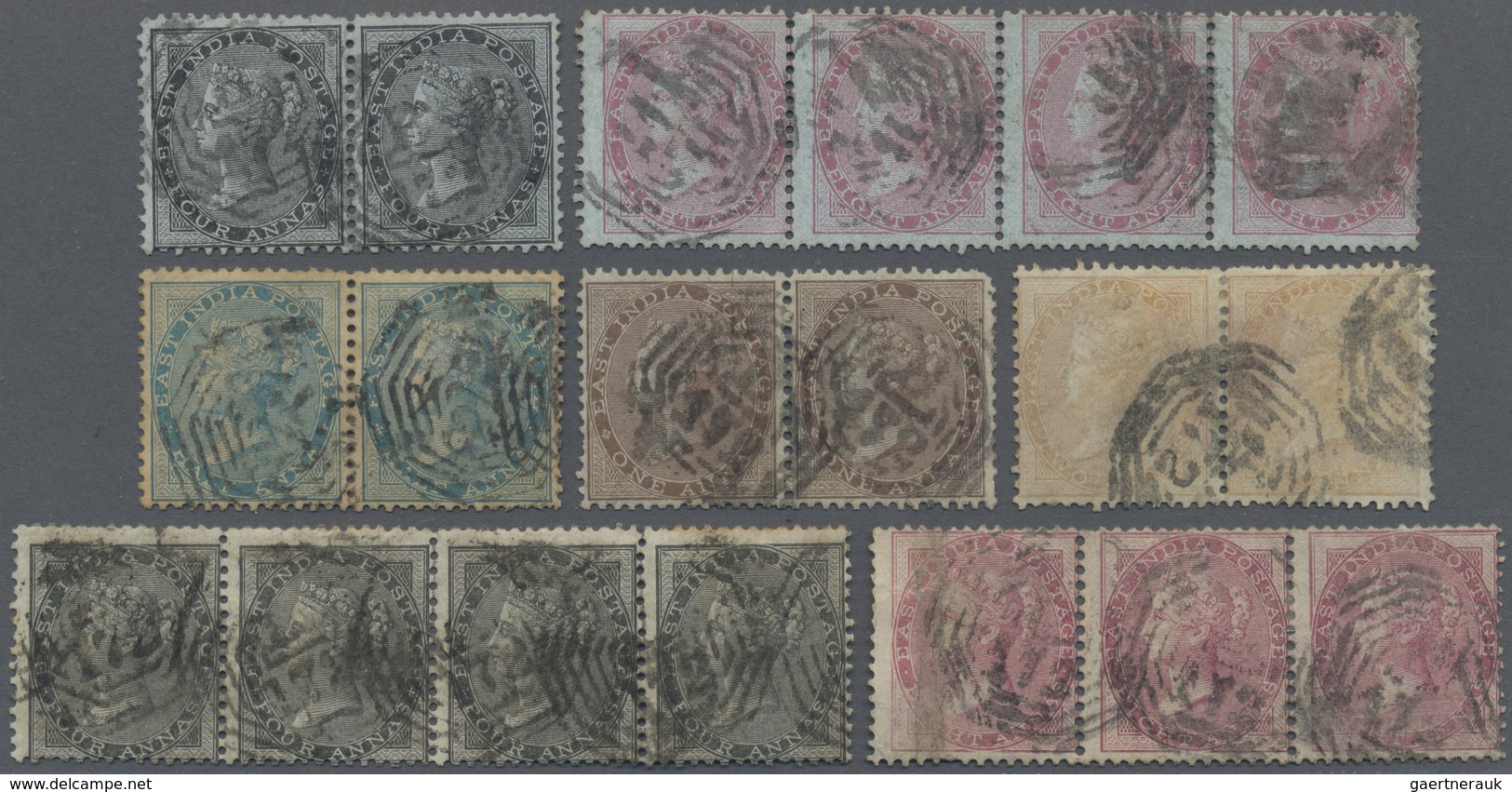 O Malaiische Staaten - Straits Settlements: 1855-64 India Used In Singapore: Set Of Seven Different Mu - Straits Settlements