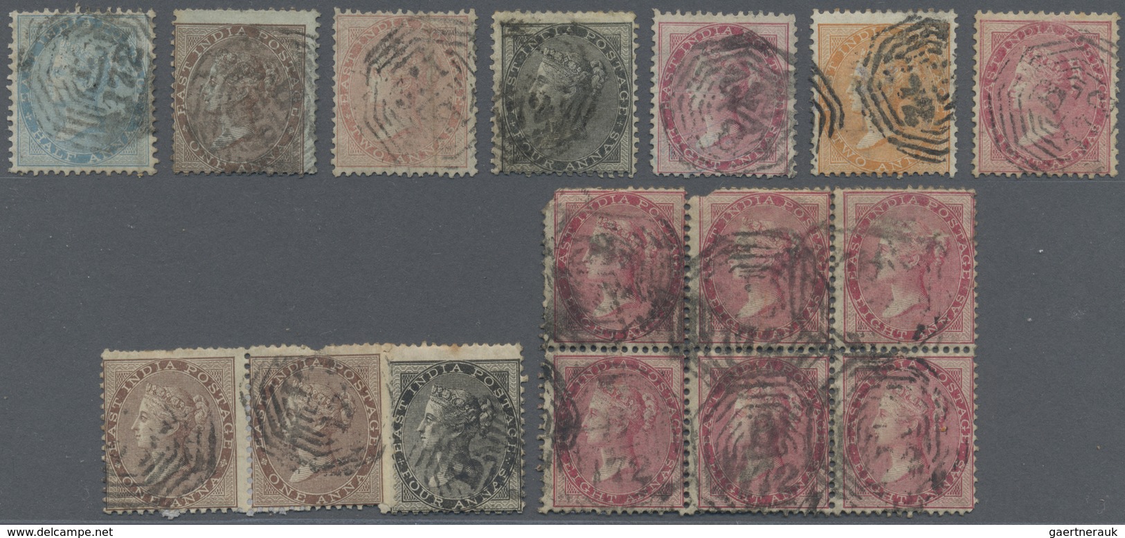 O/Brfst Malaiische Staaten - Straits Settlements: 1856-65: Group Of About 20 Indian QV Stamps Used In Singap - Straits Settlements