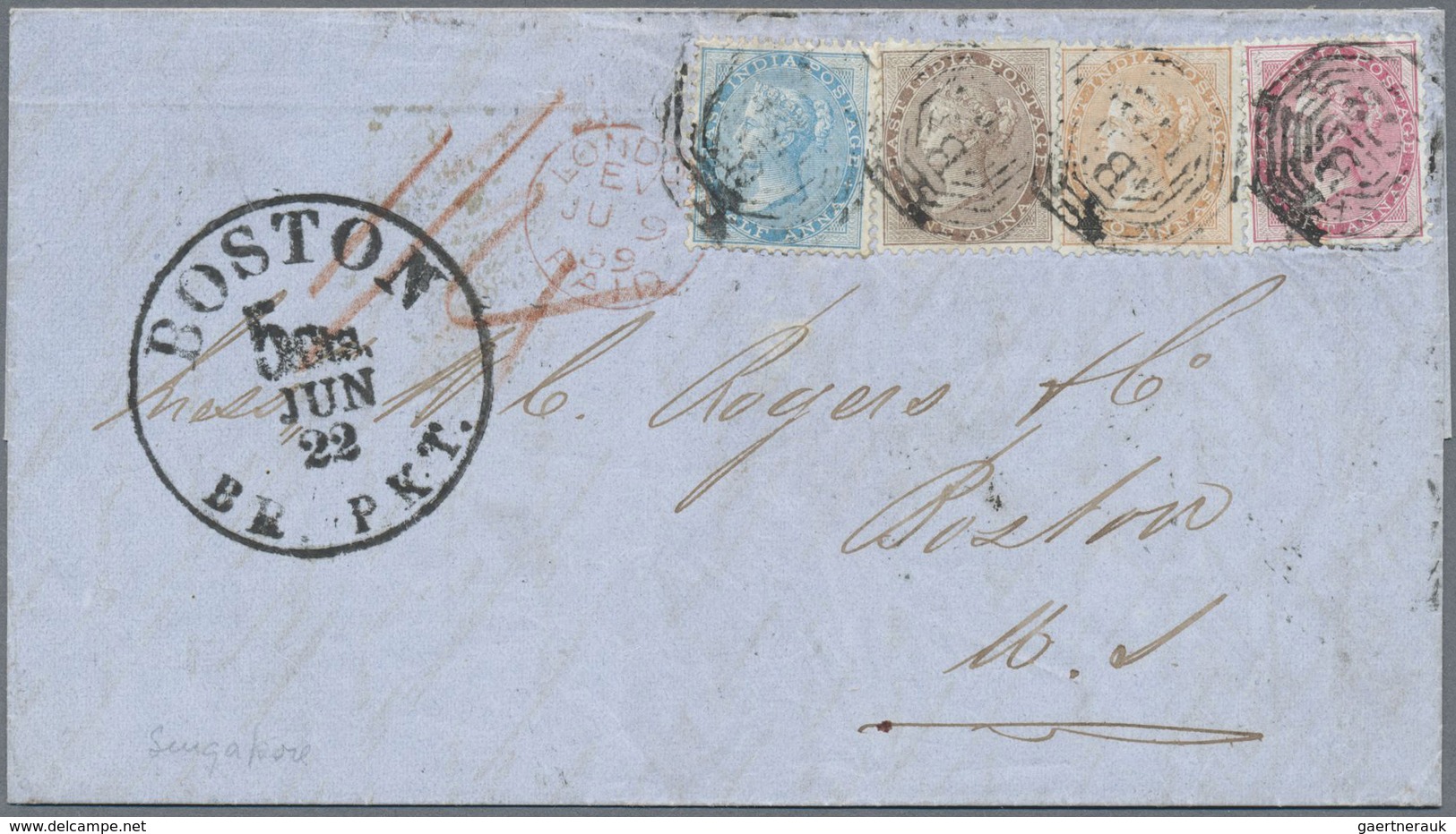 Br Malaiische Staaten - Straits Settlements: 1859 Entire Letter From Singapore To Boston, USA Via Londo - Straits Settlements