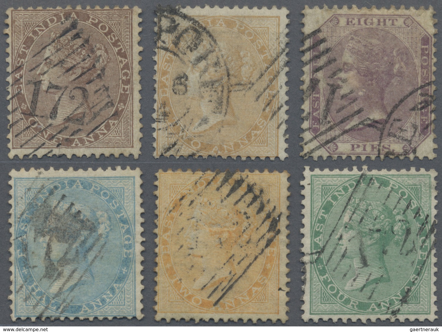 O Malaiische Staaten - Straits Settlements: 1856-65: Group Of Six Indian QV Stamps Used In Singapore A - Straits Settlements