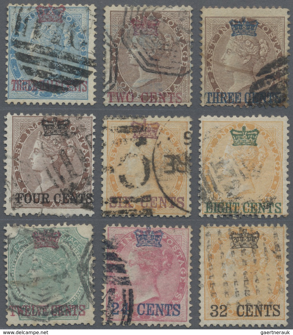 O Malaiische Staaten - Straits Settlements: 1867 QV Complete Set Of Nine, Used With Various Cancellati - Straits Settlements