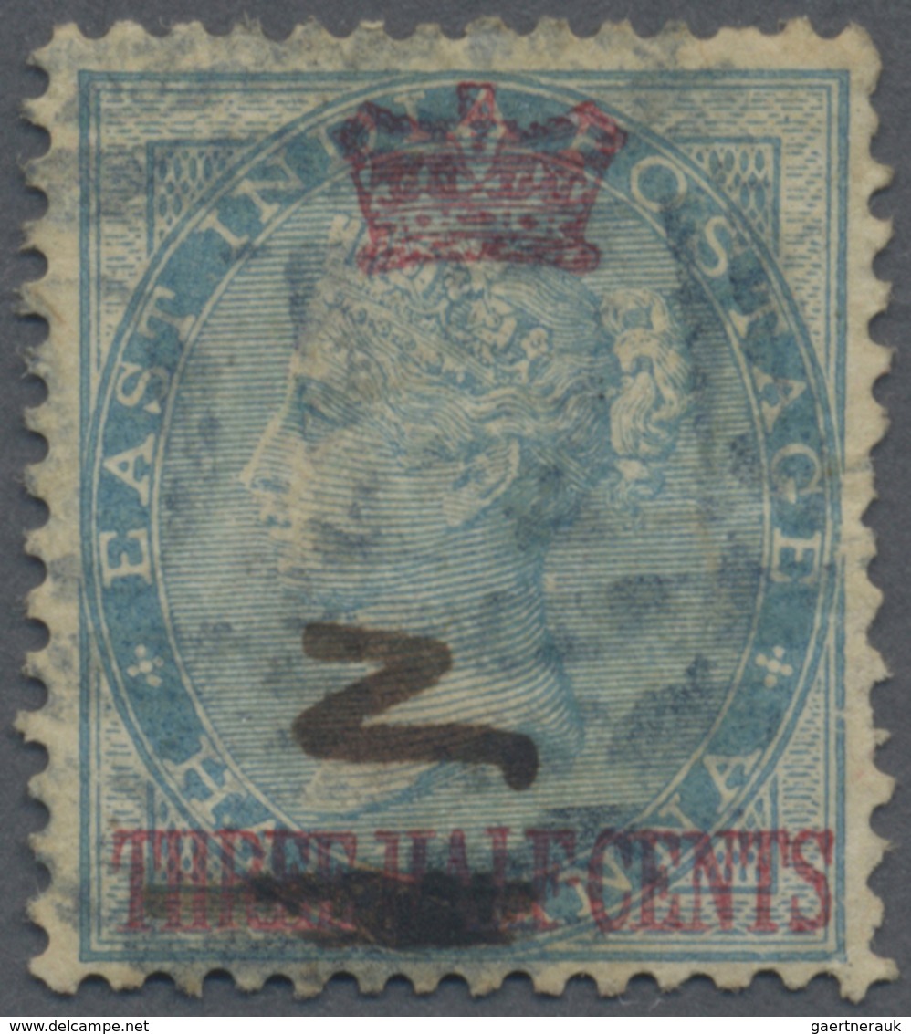 O Malaiische Staaten - Straits Settlements: 1867/1869 QV "2" On 1½c. On ½a. Blue, With "THREE HALF" De - Straits Settlements