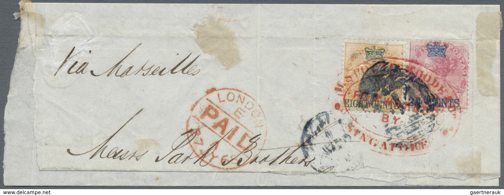 Brfst Malaiische Staaten - Straits Settlements: 1868. Large Piece Addressed To London Bearing Straits Sett - Straits Settlements