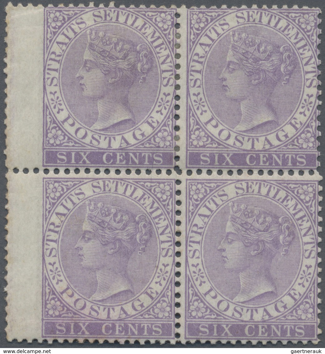 /* Malaiische Staaten - Straits Settlements: 1867-72 QV 6c. Lilac, Wmk Crown CC, Block Of Four With Win - Straits Settlements