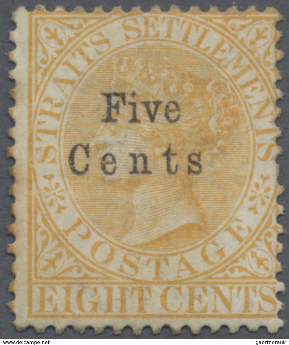 * Malaiische Staaten - Straits Settlements: 1879 5c. On 8c. Orange, Variety NO STOP AFTER "Cents", Unu - Straits Settlements