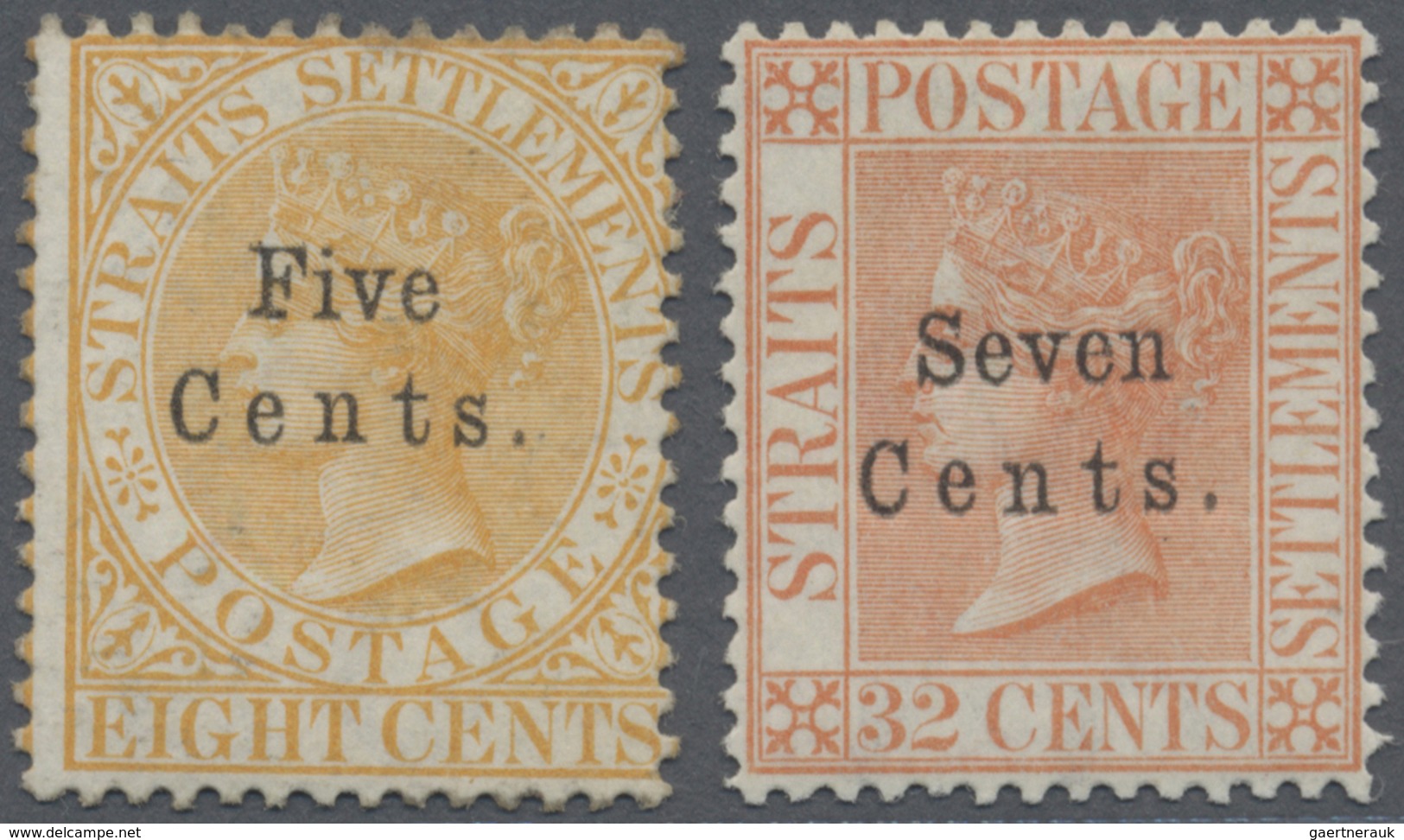* Malaiische Staaten - Straits Settlements: 1879 5c. On 8c. Orange And 7c. On 32c. Pale Red Both Mint - Straits Settlements