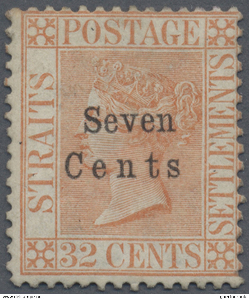 * Malaiische Staaten - Straits Settlements: 1879 "Seven Cents" On 32c. Pale Red With Overprint Variety - Straits Settlements