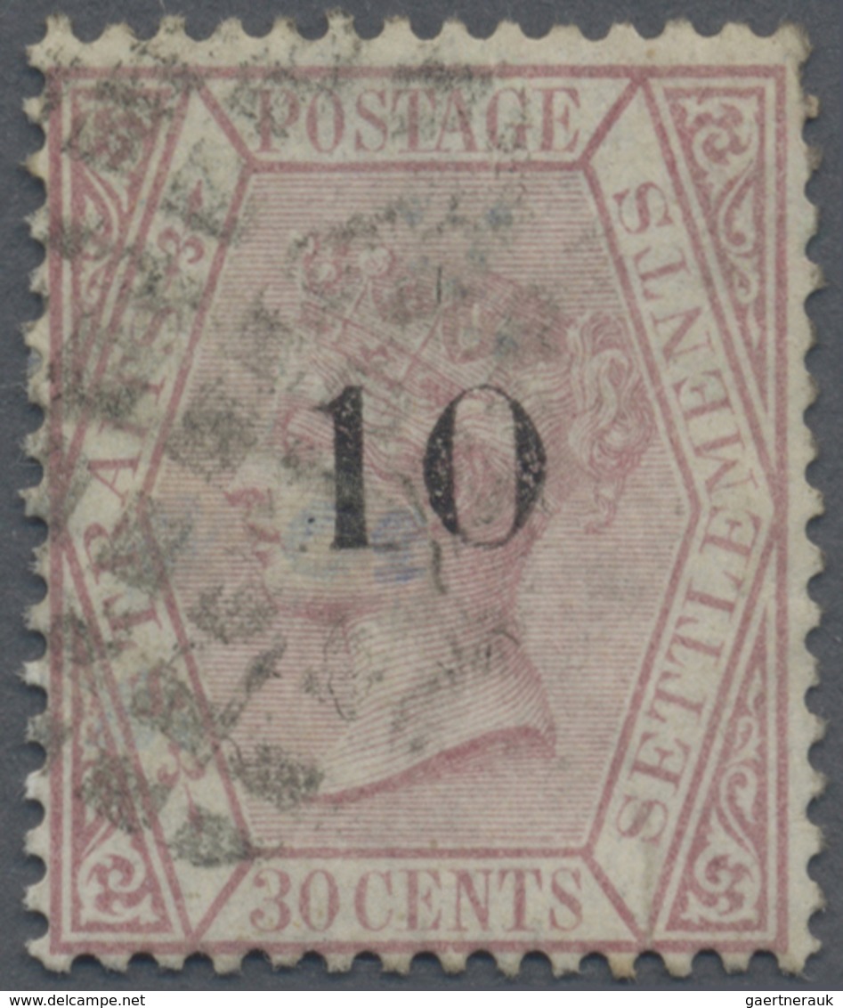 O Malaiische Staaten - Straits Settlements: 1880 "10" On 30c. Claret, Ovpt. Type A, WATERMARK INVERTED - Straits Settlements