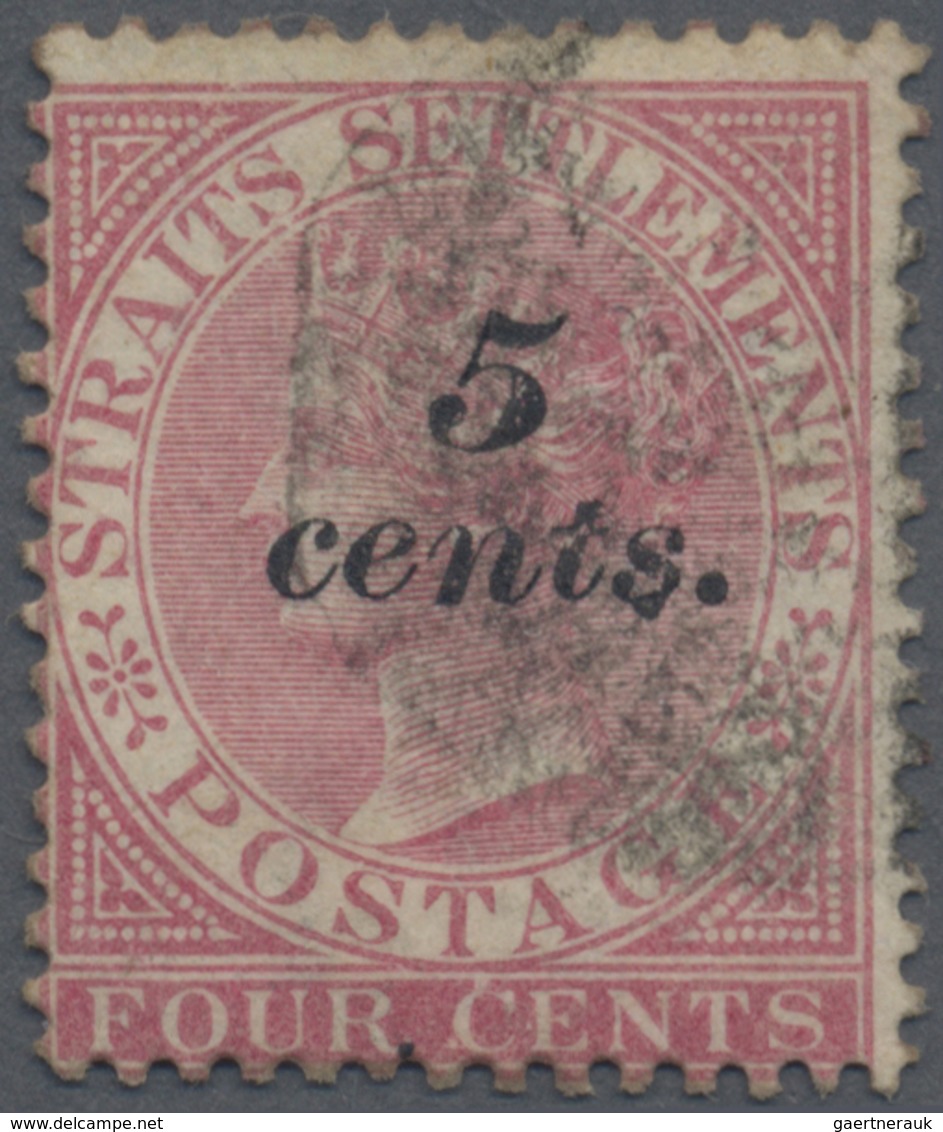 O Malaiische Staaten - Straits Settlements: 1882 5c. On 4c. Rose, Used, Short Corner Crease At Top Rig - Straits Settlements