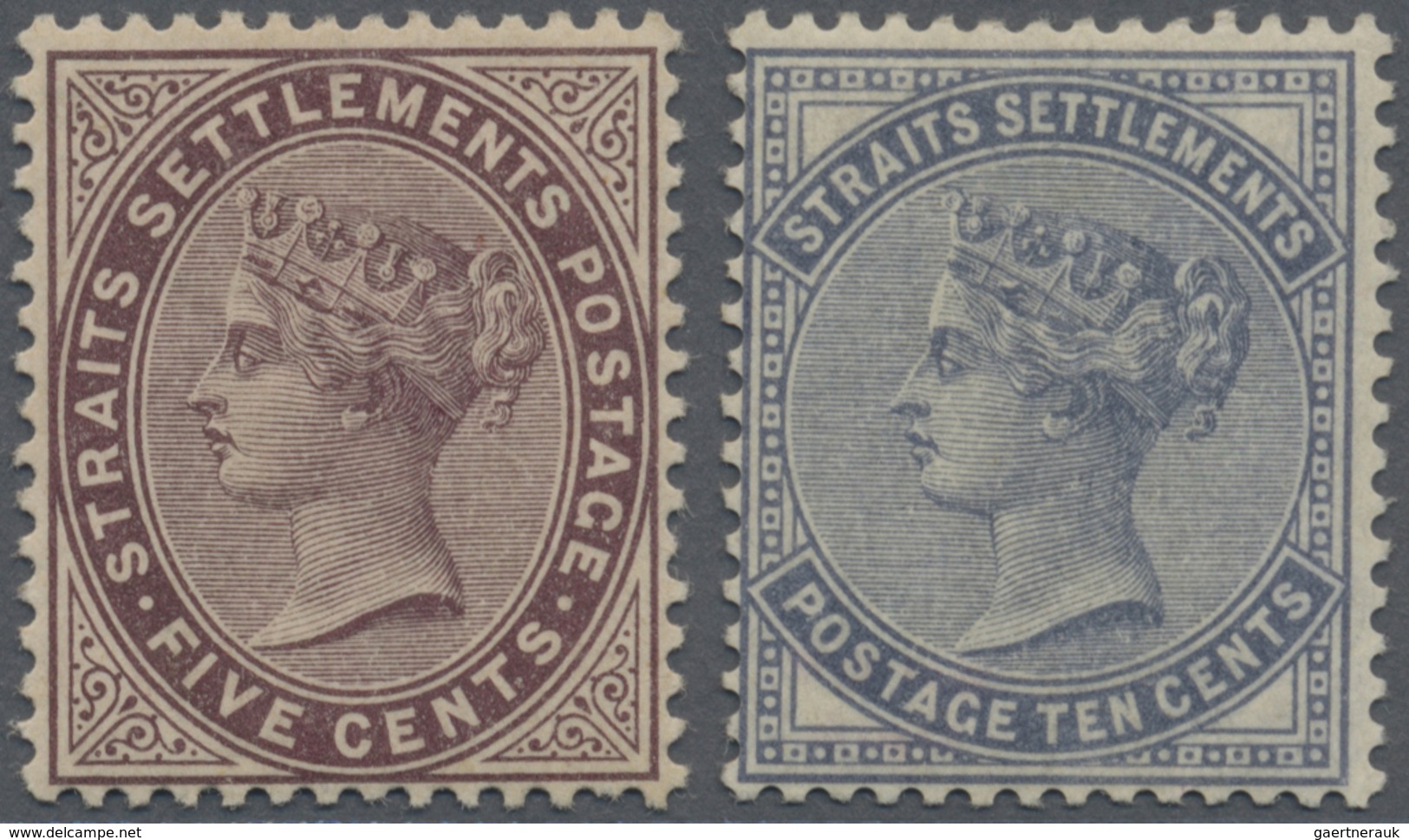 * Malaiische Staaten - Straits Settlements: 1882 QV 5c. Purple-brown And 10c. Slate, Wmk Crown CC, Min - Straits Settlements