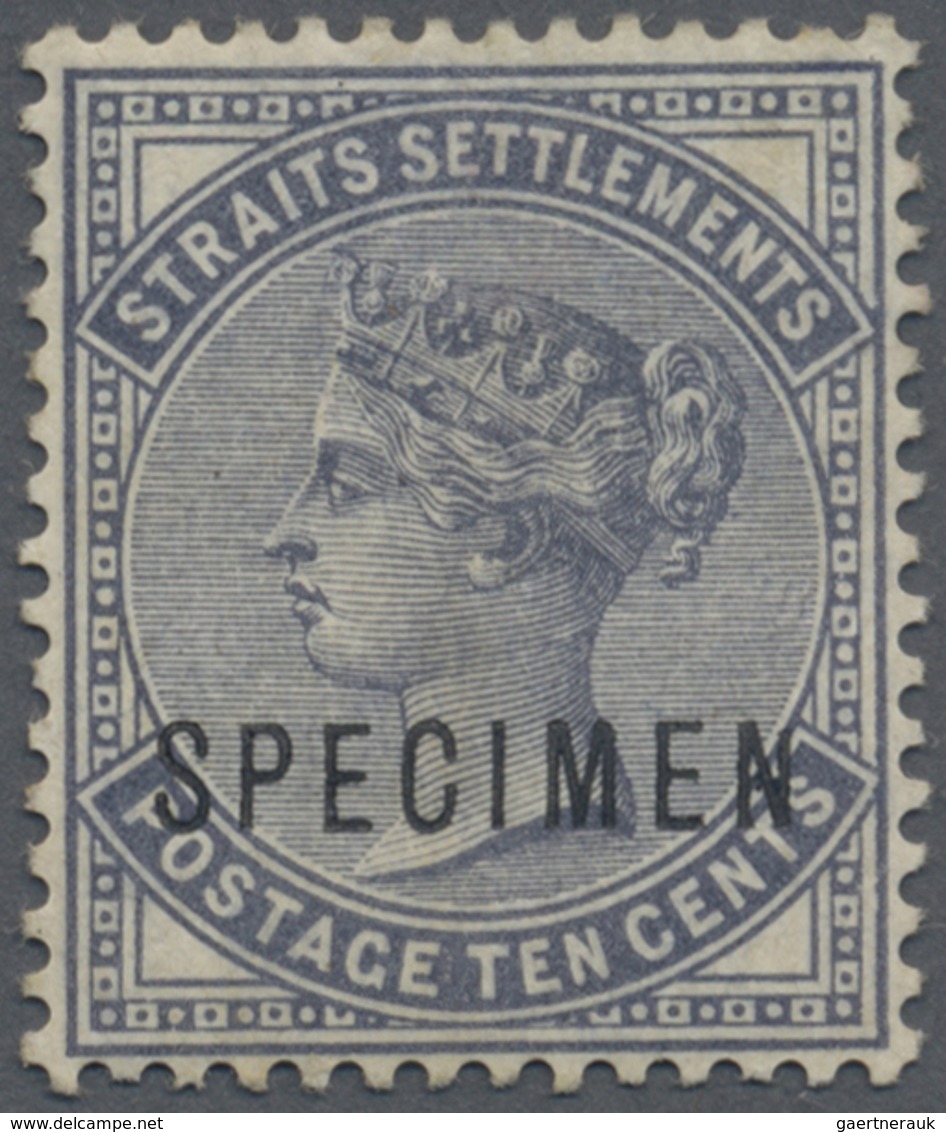 Malaiische Staaten - Straits Settlements: 1882 QV 10c. Slate, Wmk Crown CC, Surcharged "SPECIMEN" In - Straits Settlements